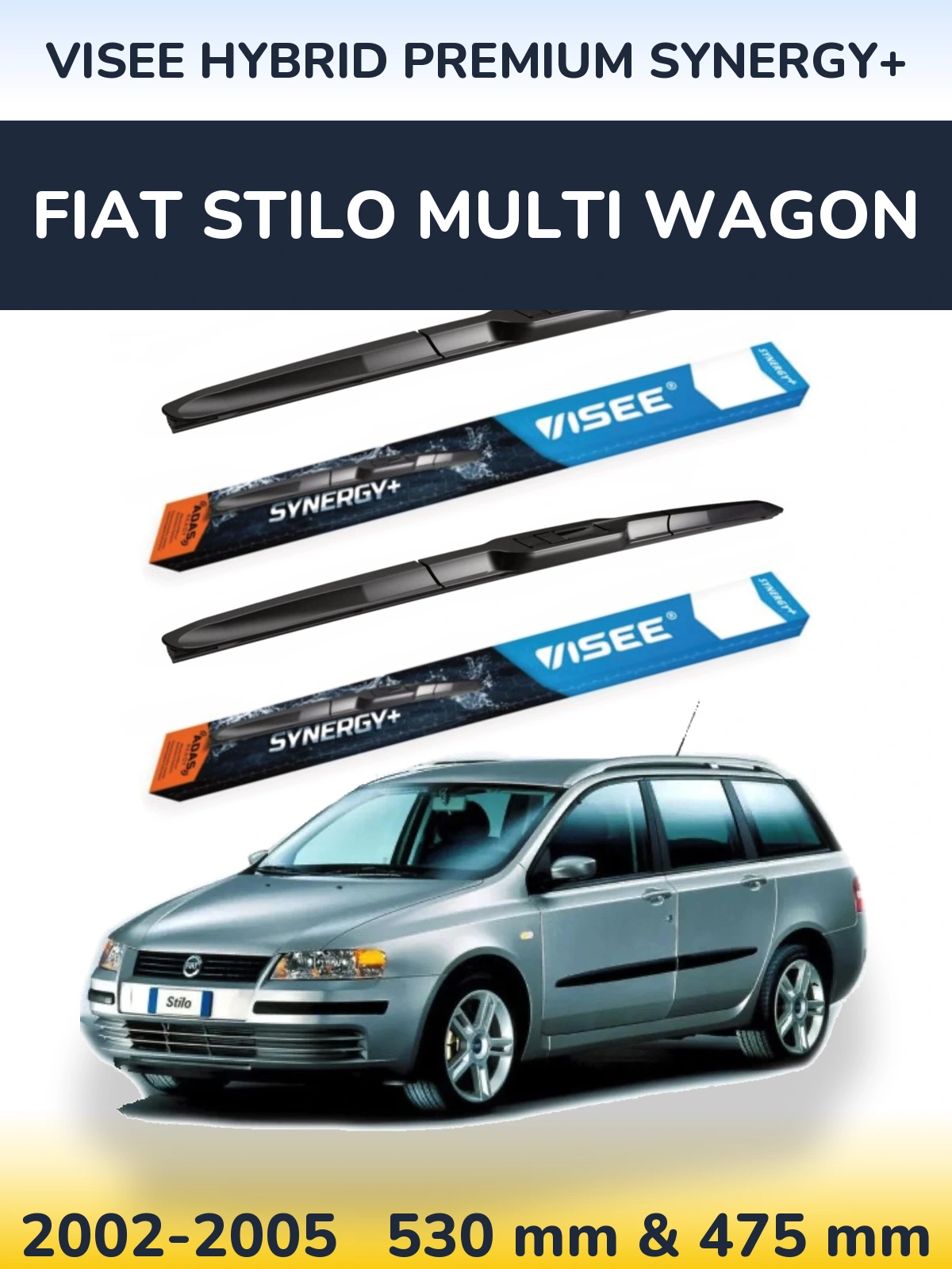 Комплект передних дворников VISEE HYBRID PREMIUM SYNERGY+ 530 & 475 мм для Fiat Stilo Multi Wagon 2002-2005