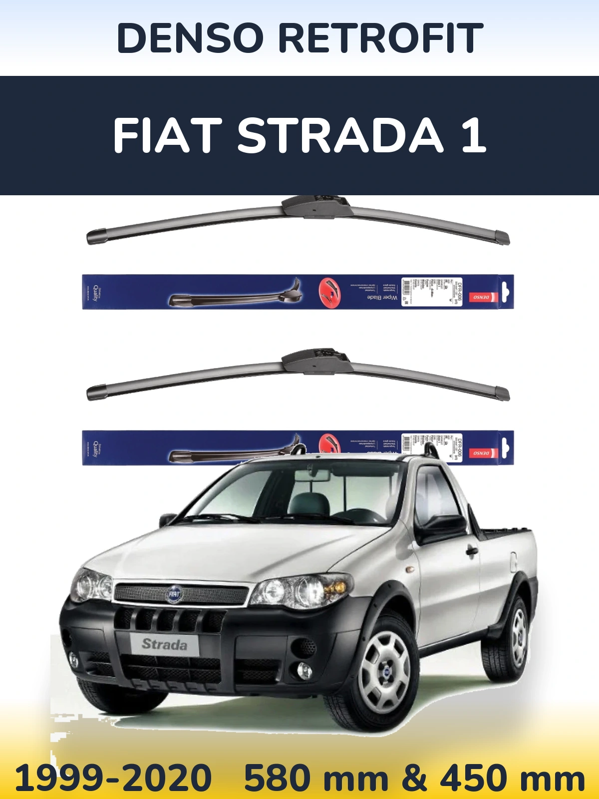 Комплект передних дворников Denso Retrofit 580 & 450 мм для Fiat Strada 1 1999-2020