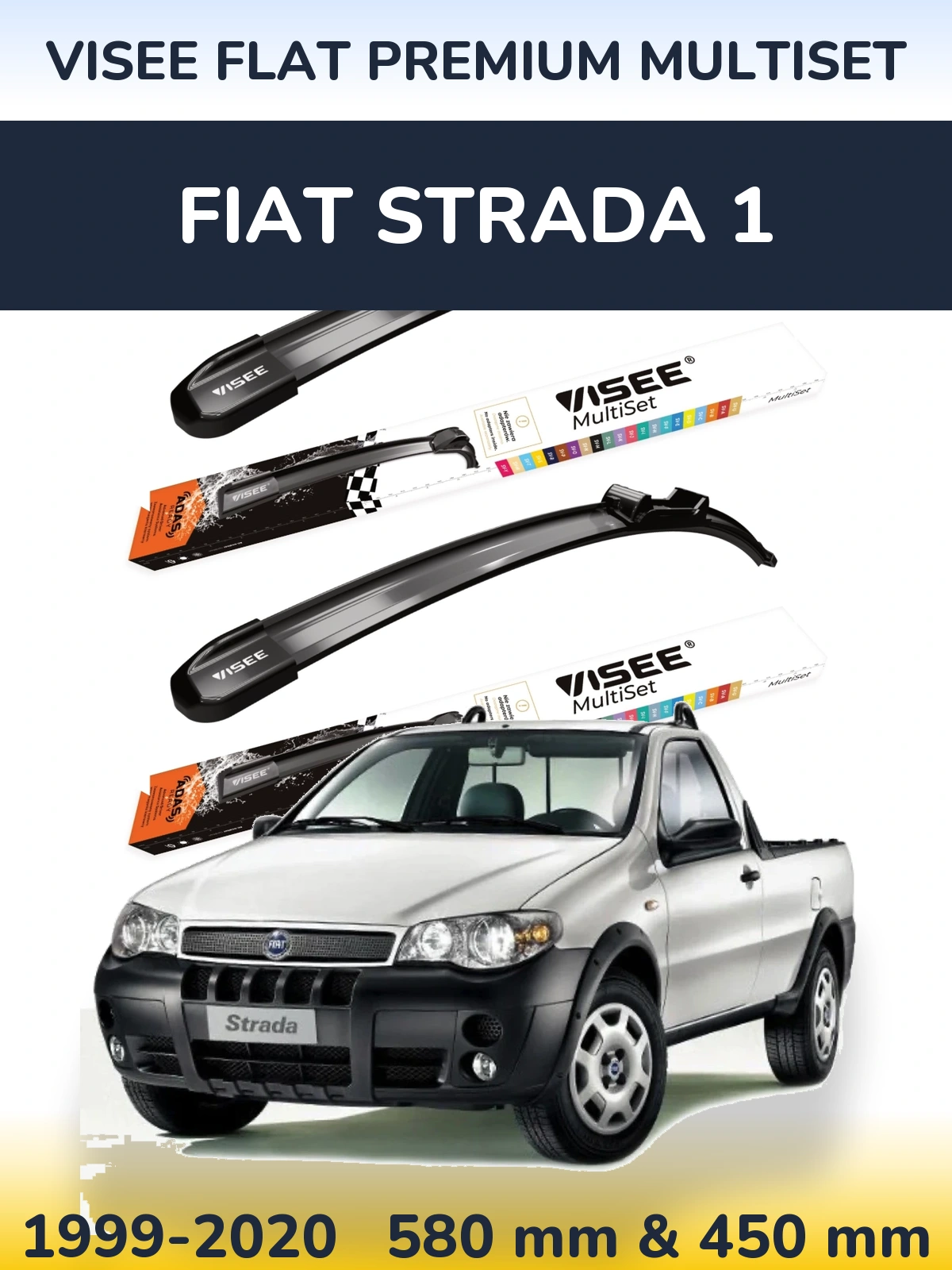 Комплект передніх щіток VISEE FLAT PREMIUM MultiSet 580 & 450 мм для Fiat Strada 1 1999-2020