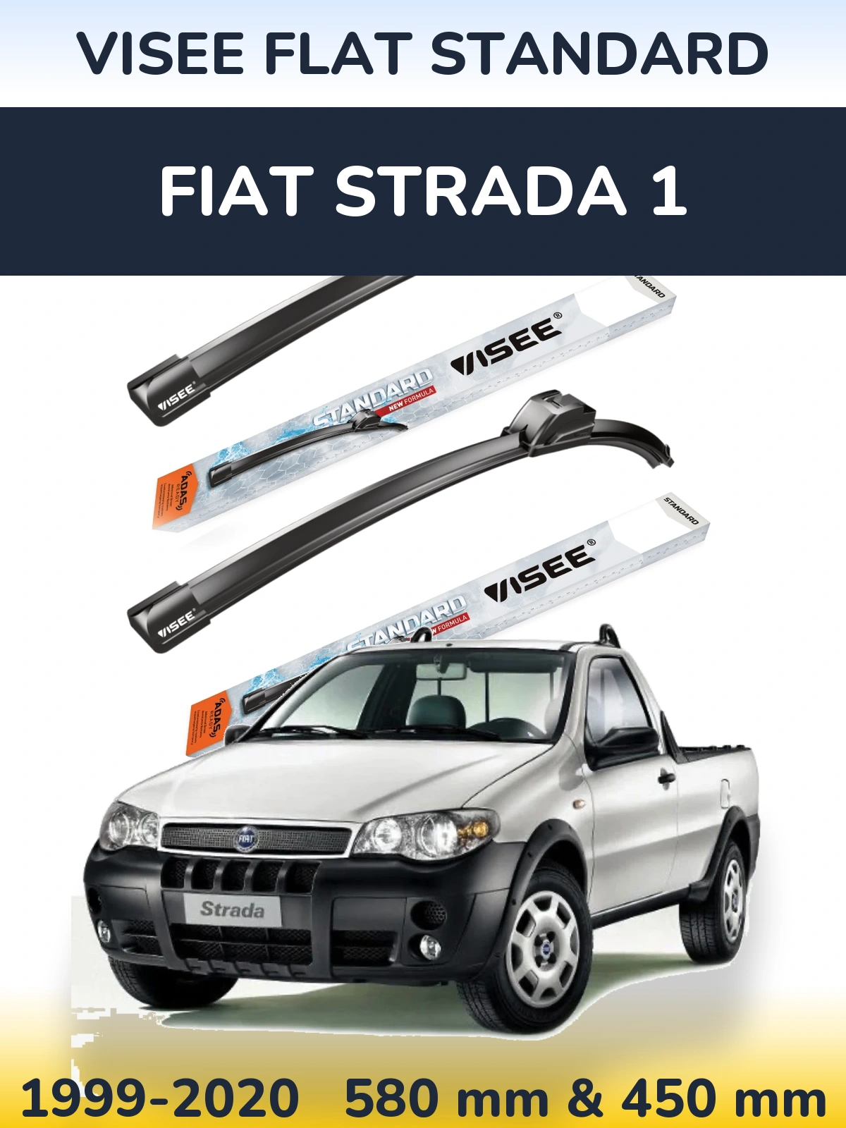 Komplet przednich wycieraczek VISEE FLAT STANDARD 580 & 450 mm do Fiat Strada 1 1999-2020