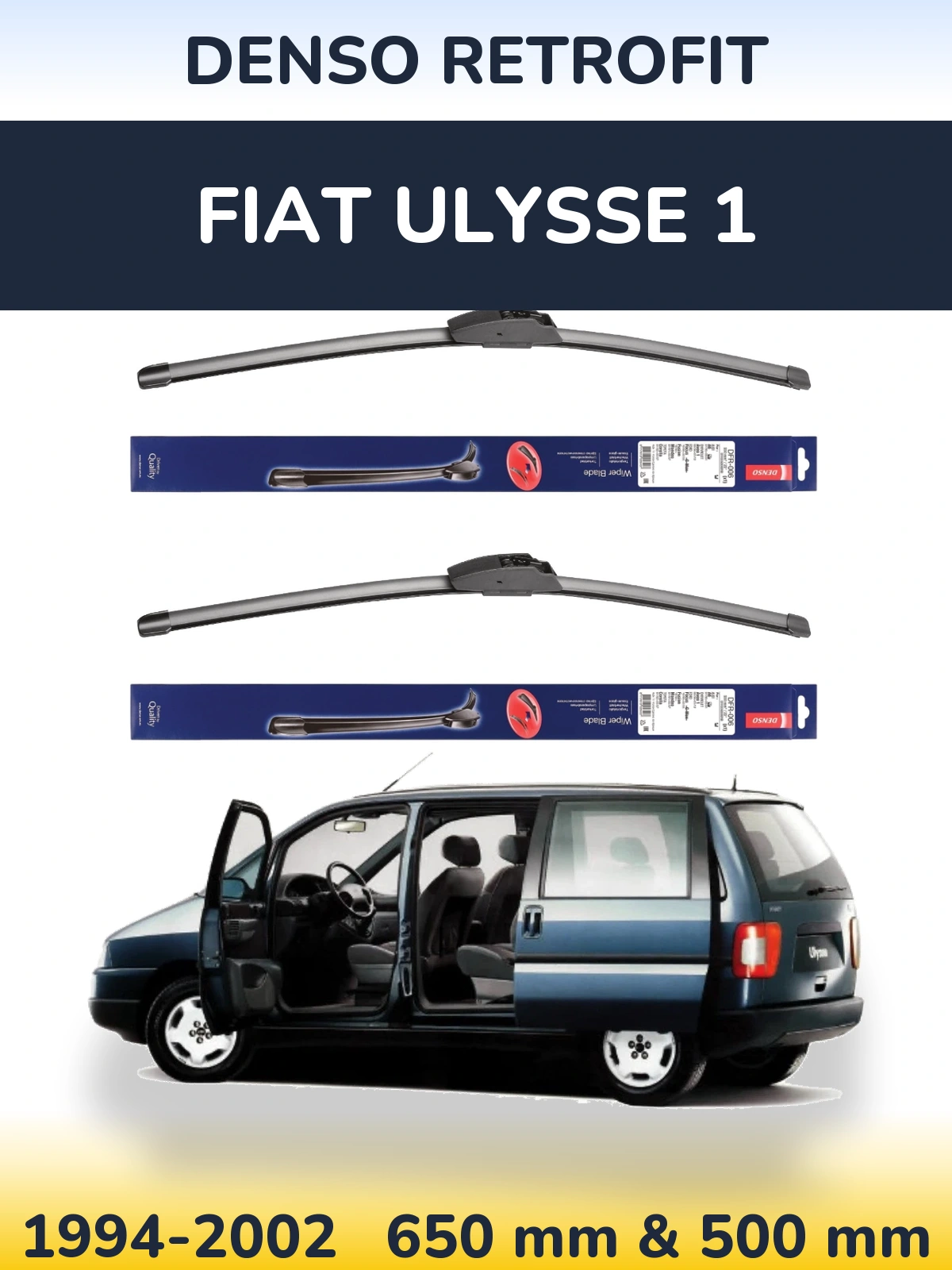 Komplet przednich wycieraczek Denso Retrofit 650 & 500 mm do Fiat Ulysse 1 1994-2002