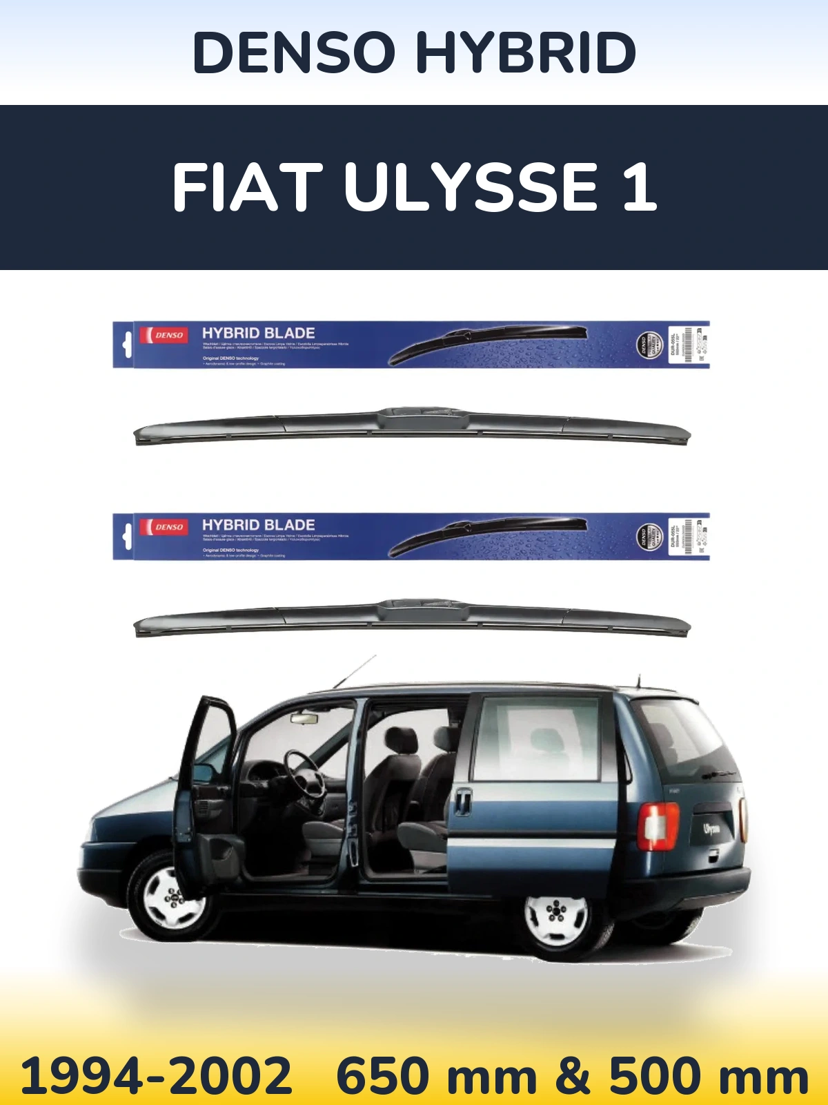 Komplet przednich wycieraczek Denso Hybrid 650 & 500 mm do Fiat Ulysse 1 1994-2002