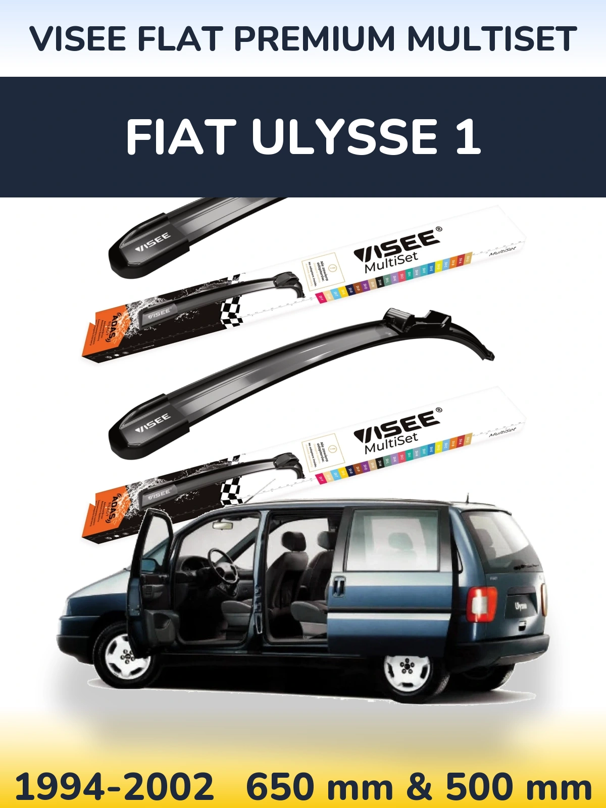 Комплект передних дворников VISEE FLAT PREMIUM MultiSet 650 & 500 мм для Fiat Ulysse 1 1994-2002