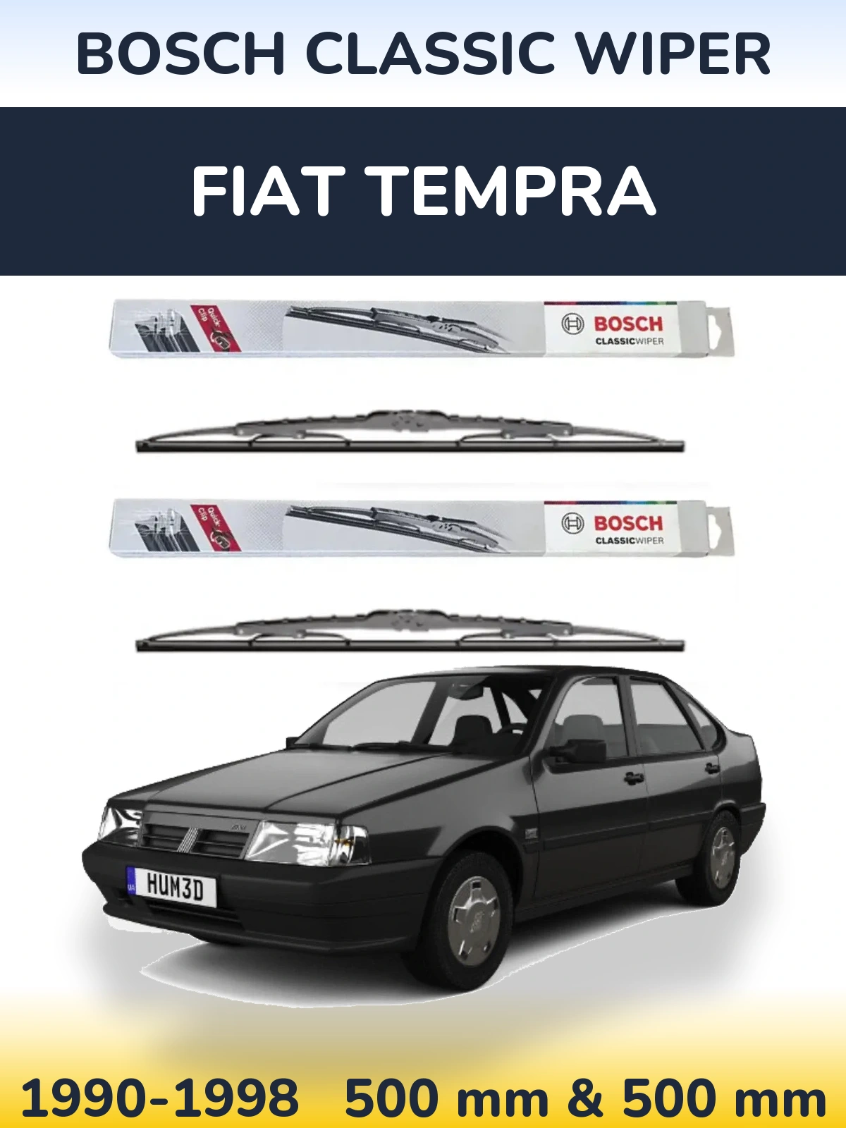 Komplet przednich wycieraczek BOSCH Classic Wiper 500 & 500 mm do Fiat Tempra 1990-1998