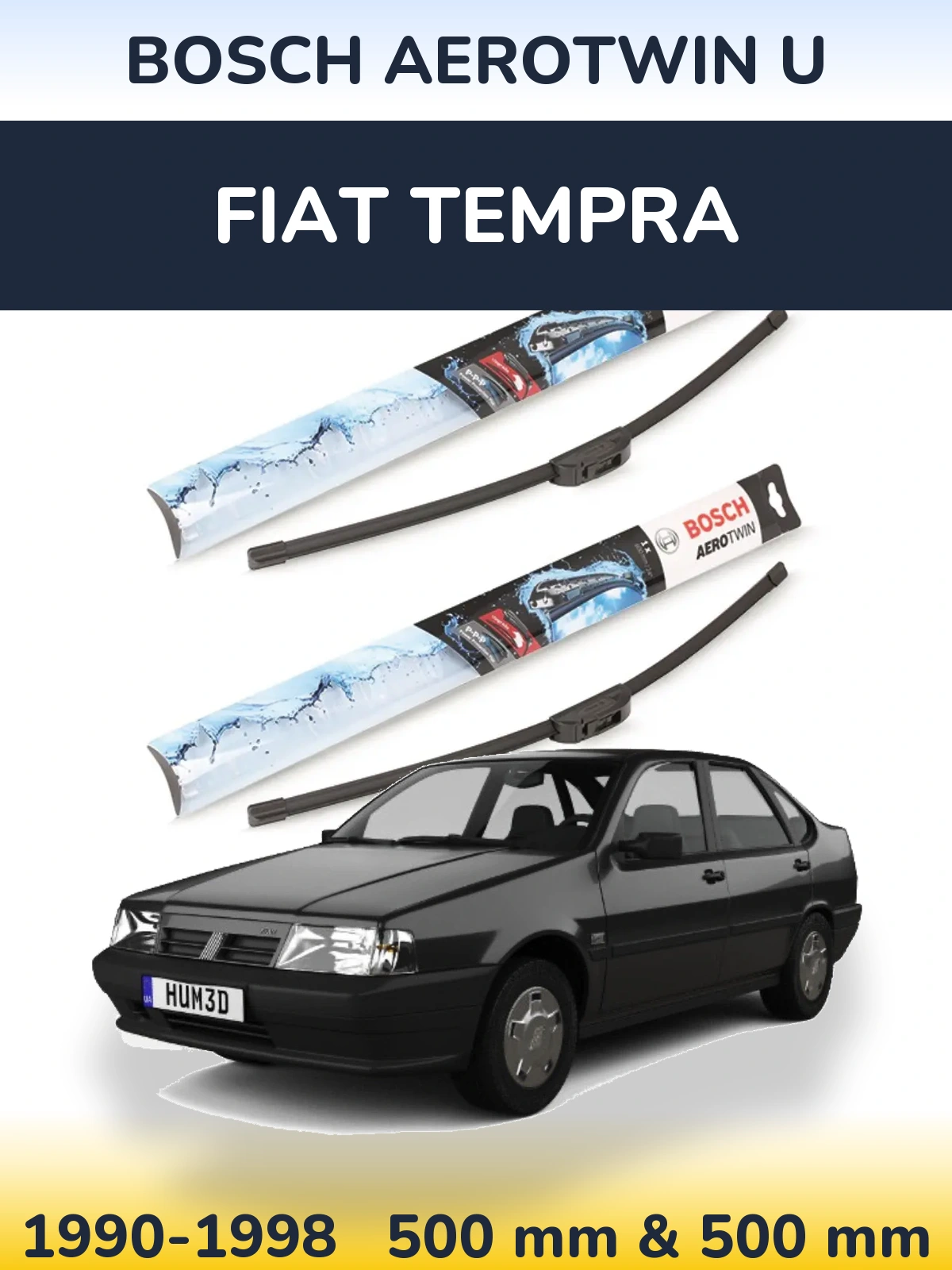 Комплект передних дворников BOSCH AeroTwin U 500 & 500 мм для Fiat Tempra 1990-1998