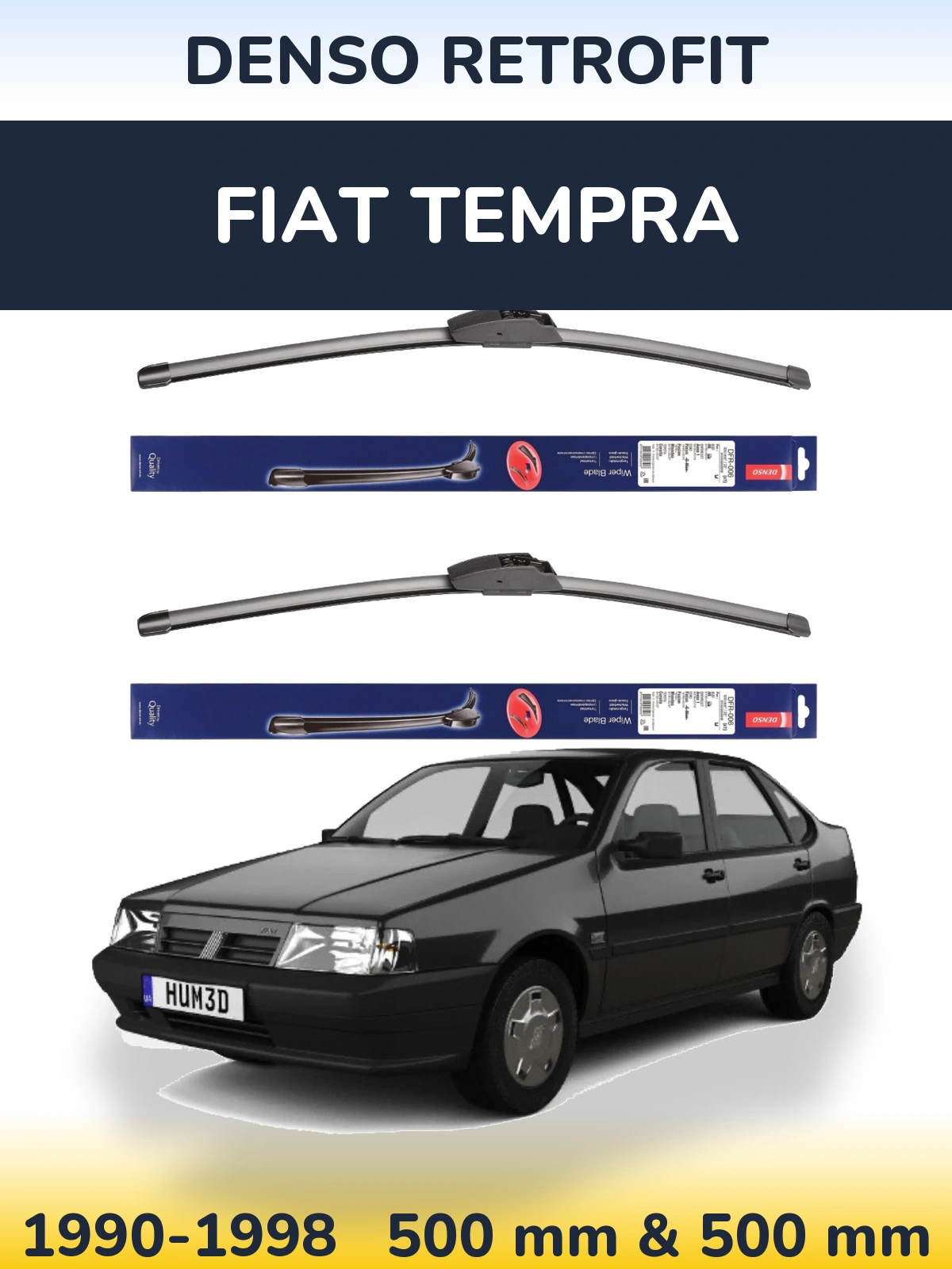 Komplet przednich wycieraczek Denso Retrofit 500 & 500 mm do Fiat Tempra 1990-1998