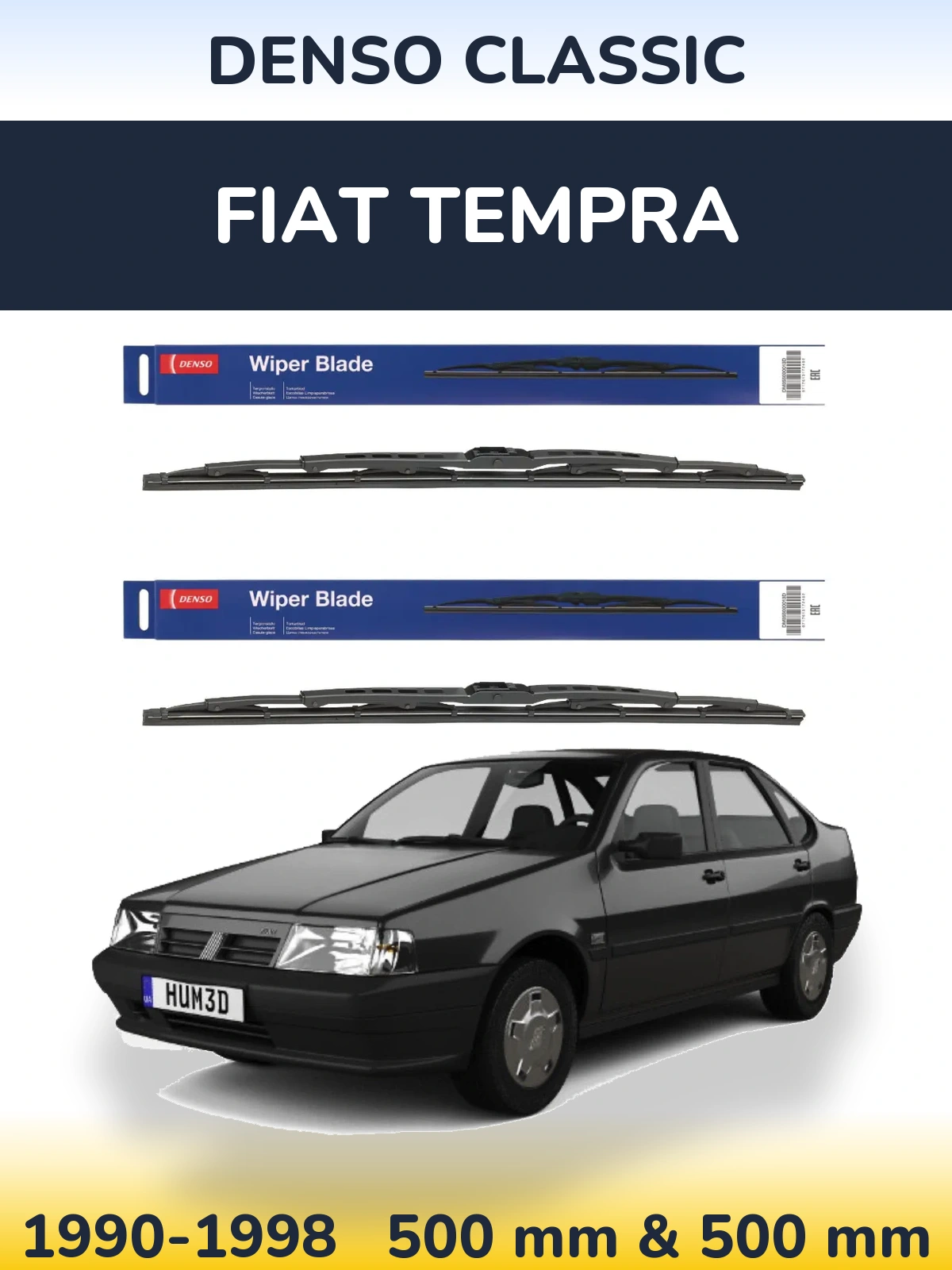 Komplet przednich wycieraczek Denso Classic 500 & 500 mm do Fiat Tempra 1990-1998