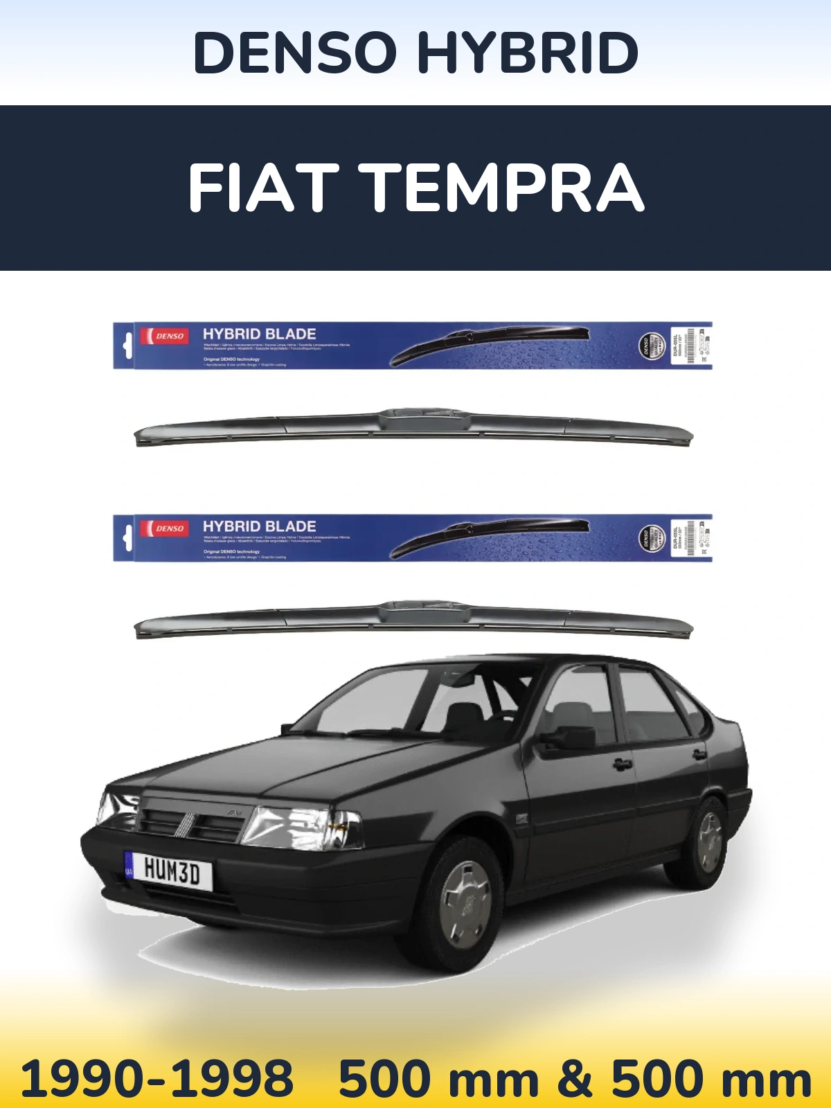 Komplet przednich wycieraczek Denso Hybrid 500 & 500 mm do Fiat Tempra 1990-1998