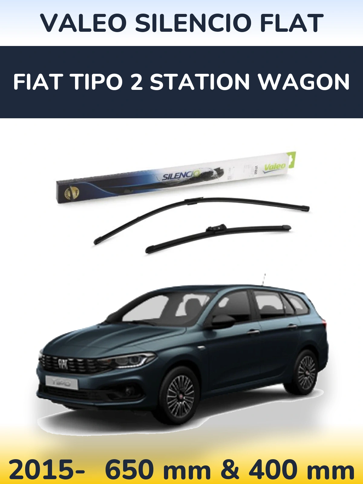 Komplet przednich wycieraczek Valeo Silencio Flat 650 & 400 mm do Fiat Tipo 2 Station Wagon 2015-2026