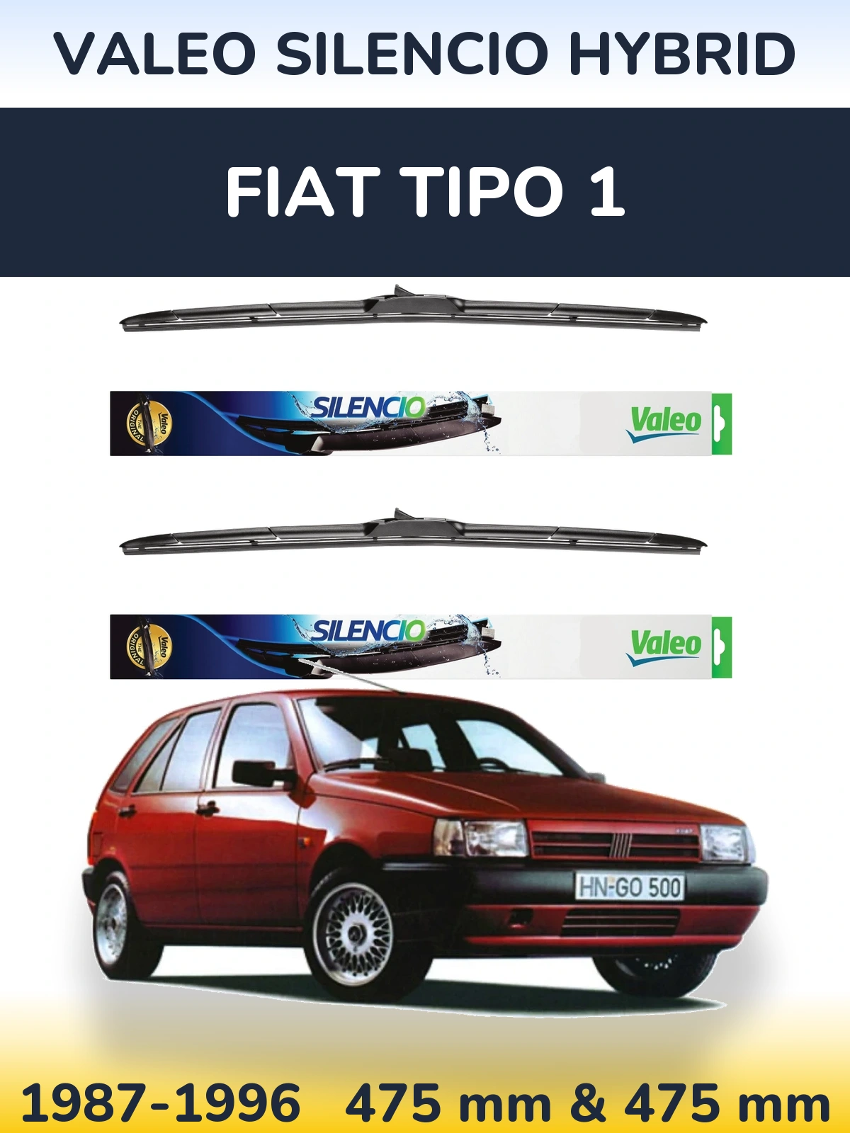 Komplet przednich wycieraczek Valeo Silencio Hybrid 475 & 475 mm do Fiat Tipo 1 1987-1996