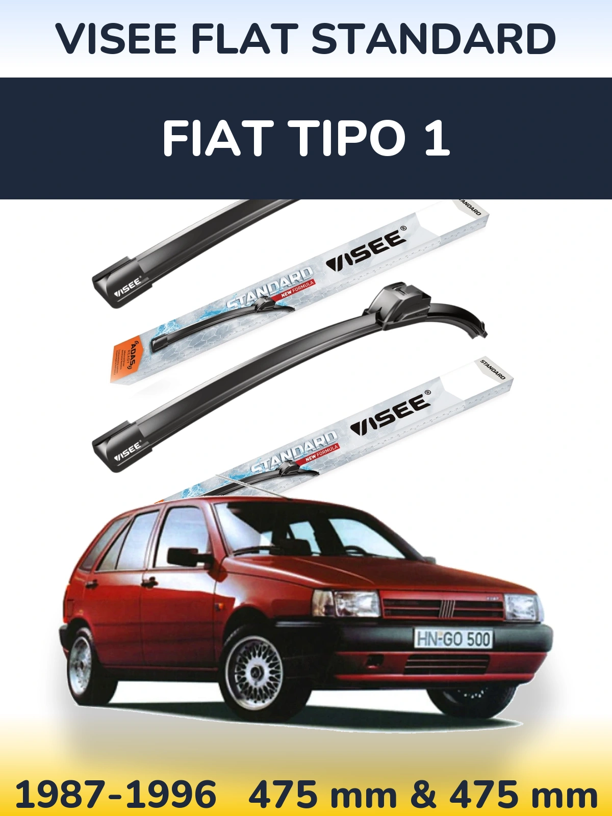 Front wiper blade set VISEE FLAT STANDARD 475 & 475 mm for Fiat Tipo 1 1987-1996