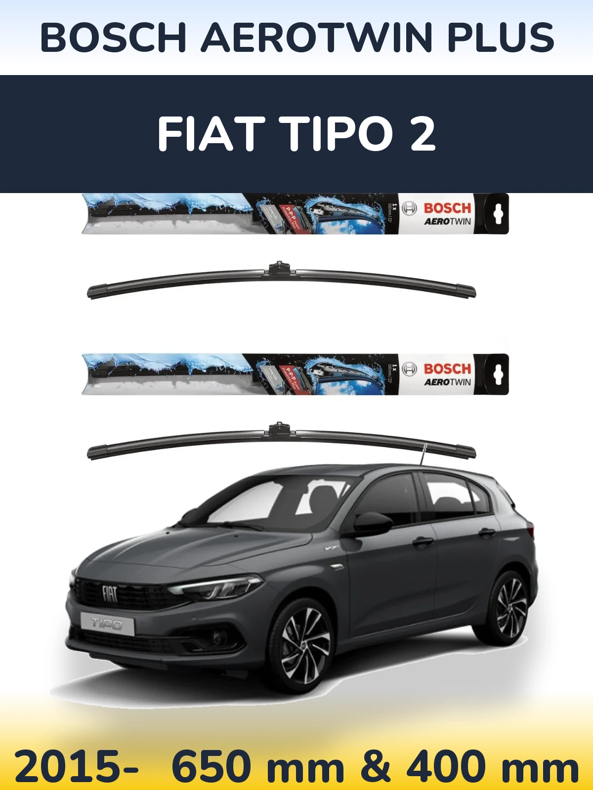 Komplet przednich wycieraczek BOSCH AeroTwin Plus 650 & 400 mm do Fiat Tipo 2 2015-2026