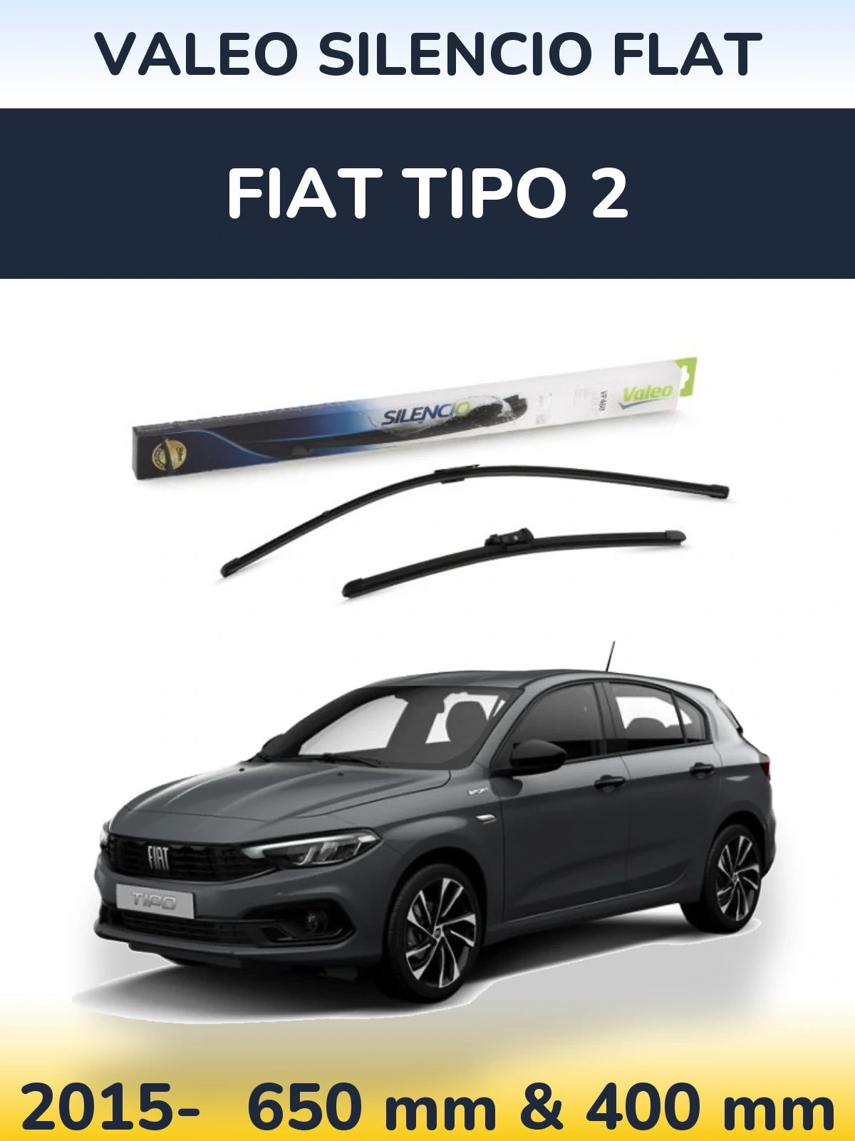 Komplet przednich wycieraczek Valeo Silencio Flat 650 & 400 mm do Fiat Tipo 2 2015-2026