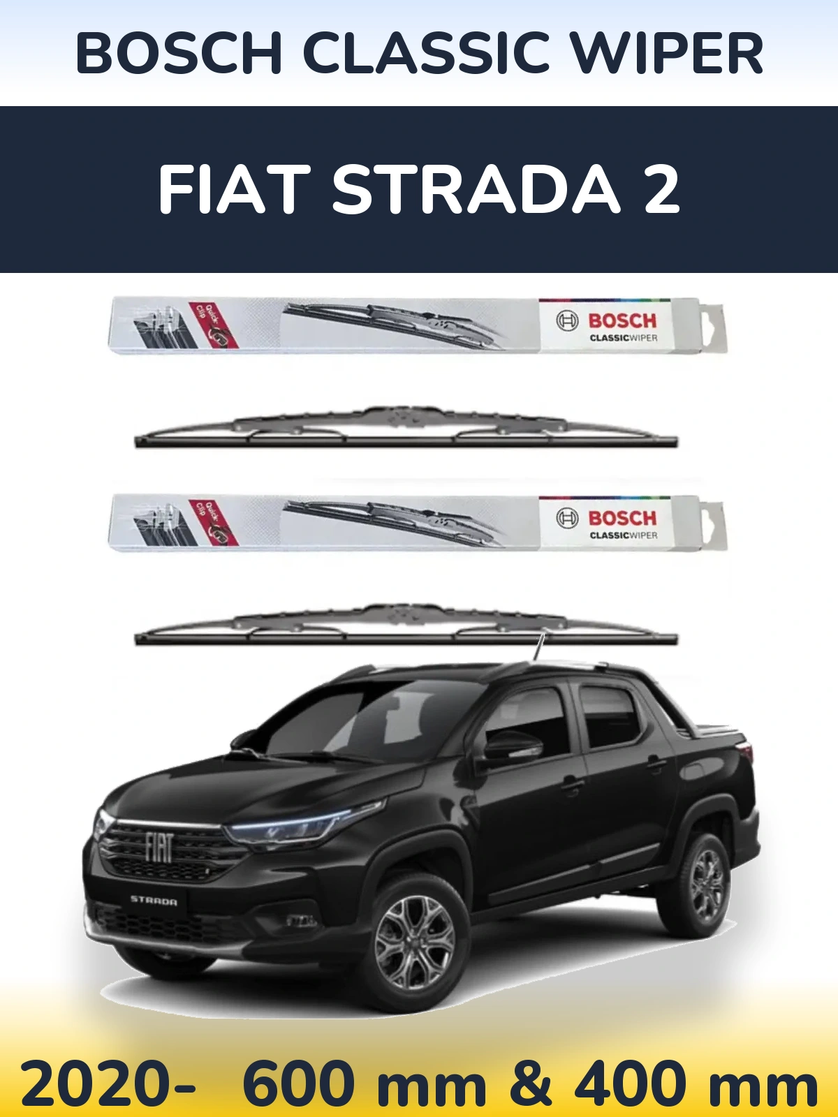Komplet przednich wycieraczek BOSCH Classic Wiper 600 & 400 mm do Fiat Strada 2 2020-2026