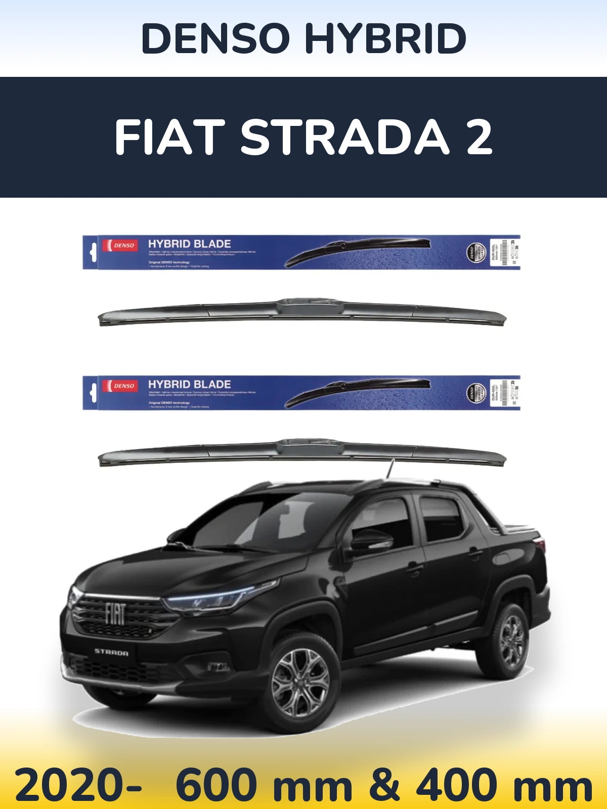 Комплект передних дворников Denso Hybrid 600 & 400 мм для Fiat Strada 2 2020-2026