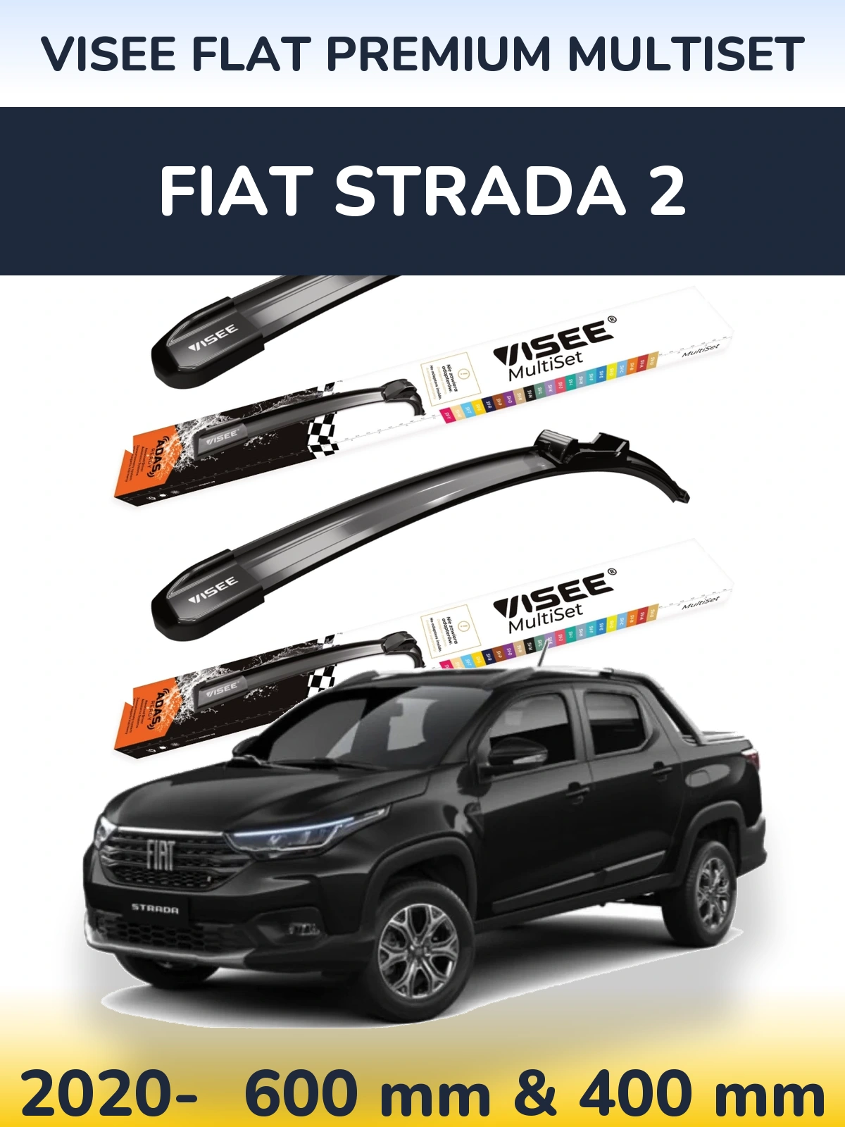 Комплект передних дворников VISEE FLAT PREMIUM MultiSet 600 & 400 мм для Fiat Strada 2 2020-2026