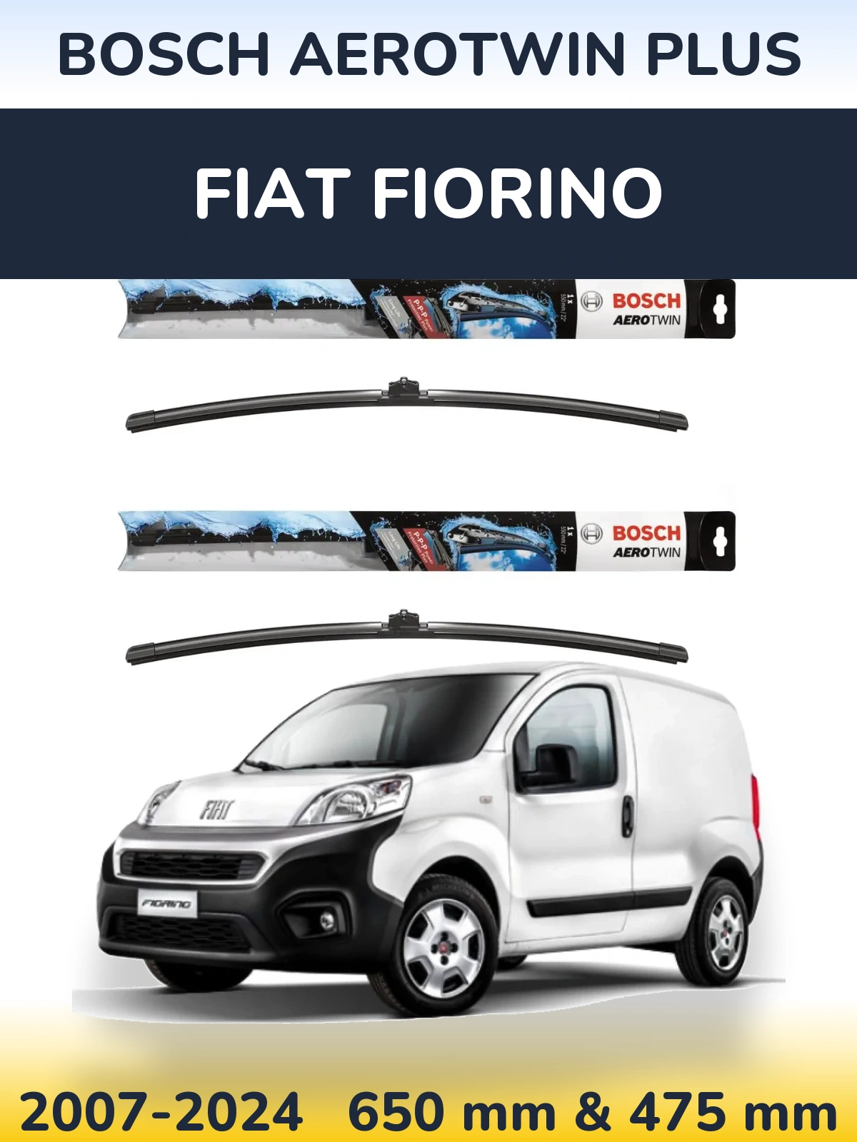 Комплект передних дворников BOSCH AeroTwin Plus 650 & 475 мм для Fiat Fiorino 2007-2024