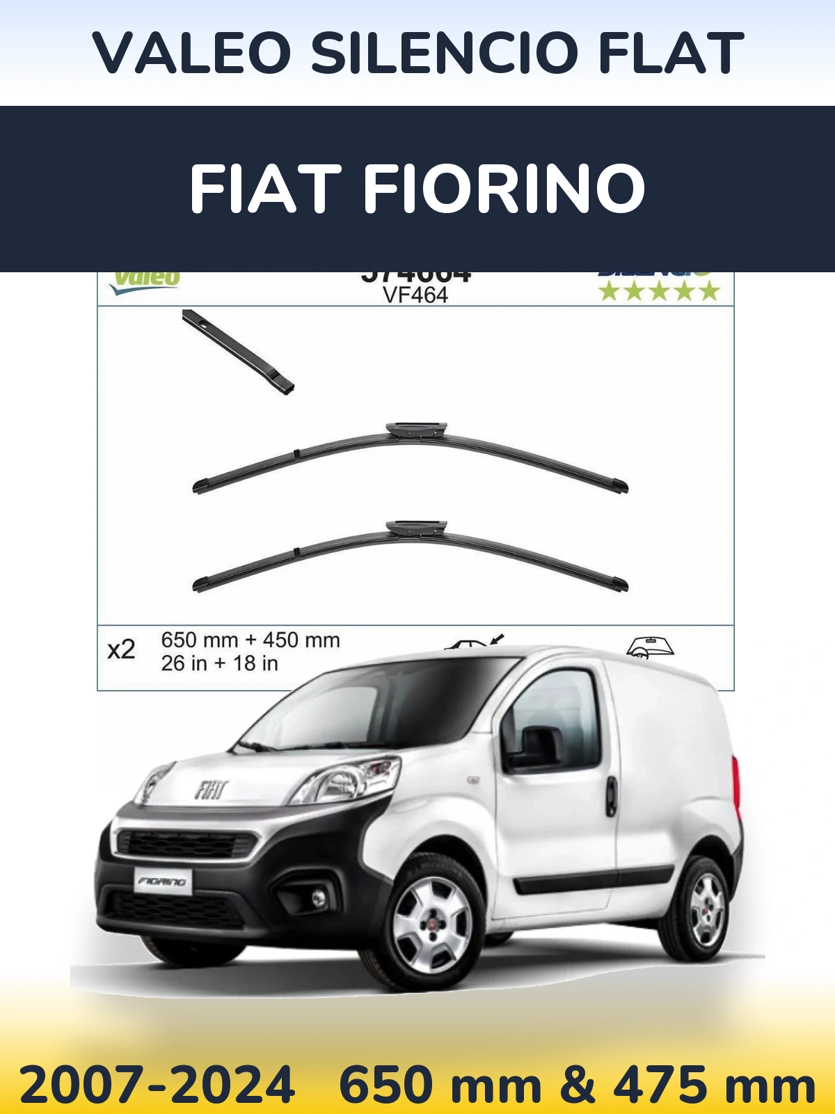 Комплект передних дворников Valeo Silencio Flat 650 & 450 мм для Fiat Fiorino 2007-2024