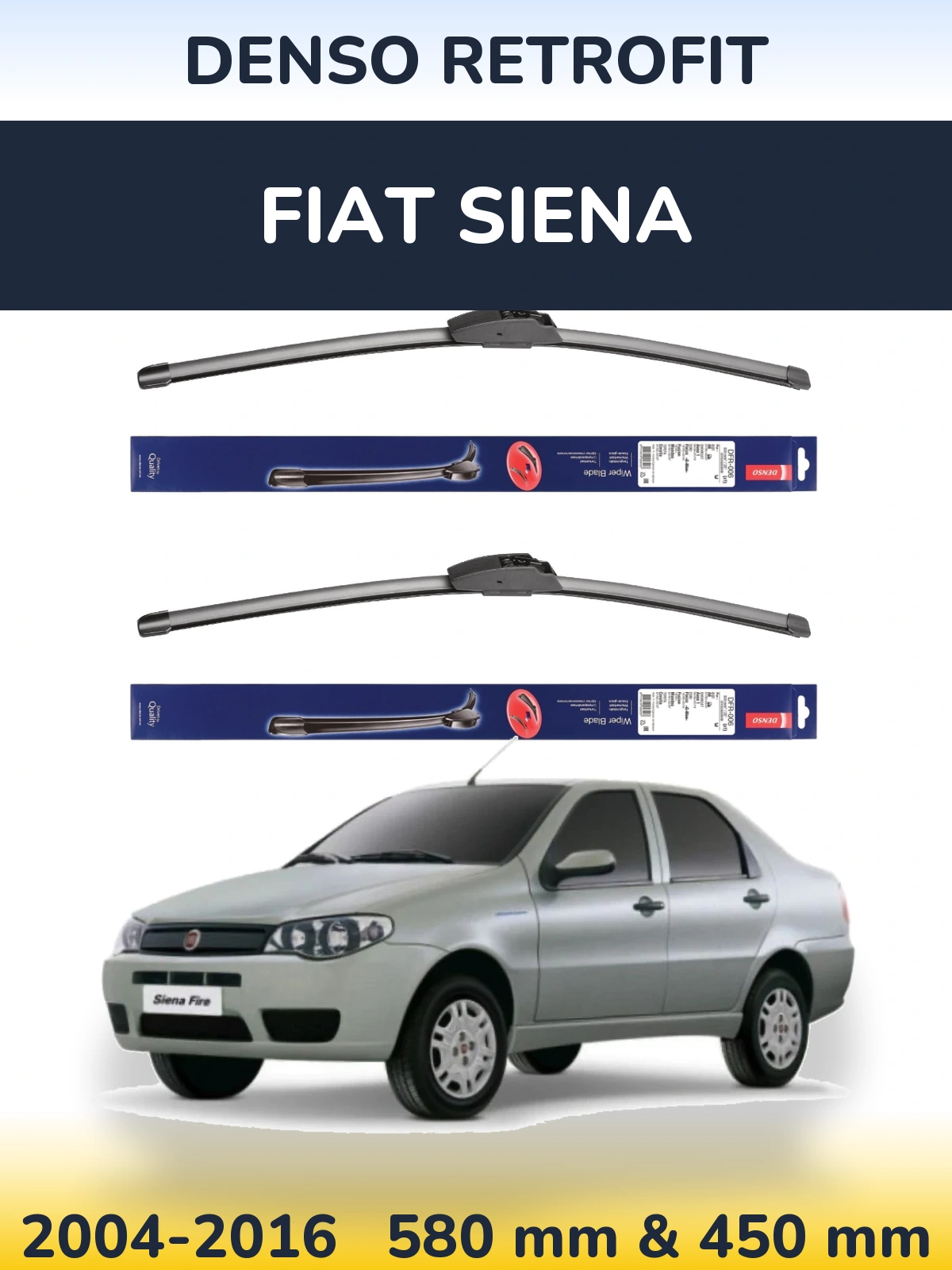 Комплект передних дворников Denso Retrofit 580 & 450 мм для Fiat Siena 2004-2016