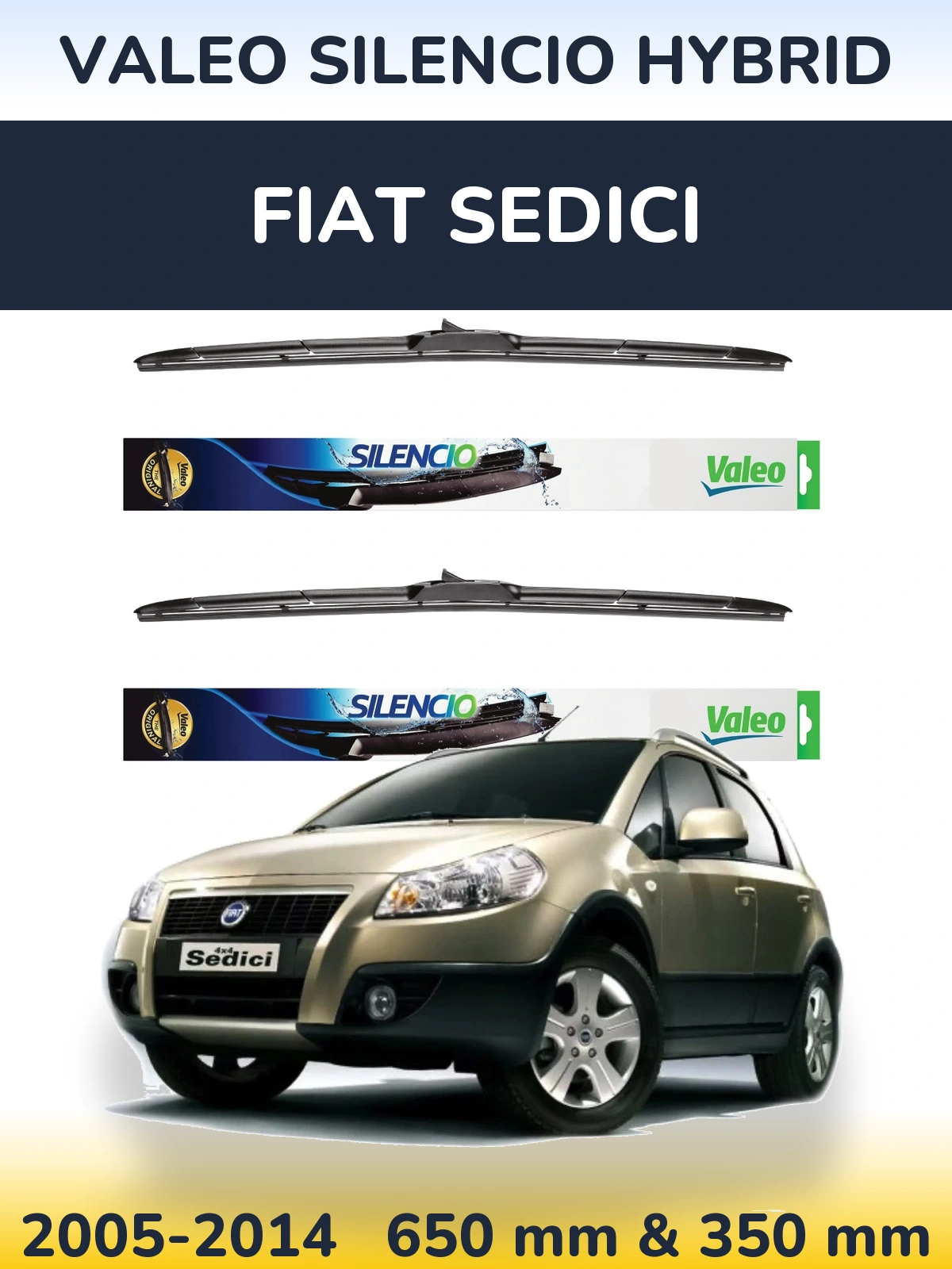 Komplet przednich wycieraczek Valeo Silencio Hybrid 650 & 350 mm do Fiat Sedici 2005-2014