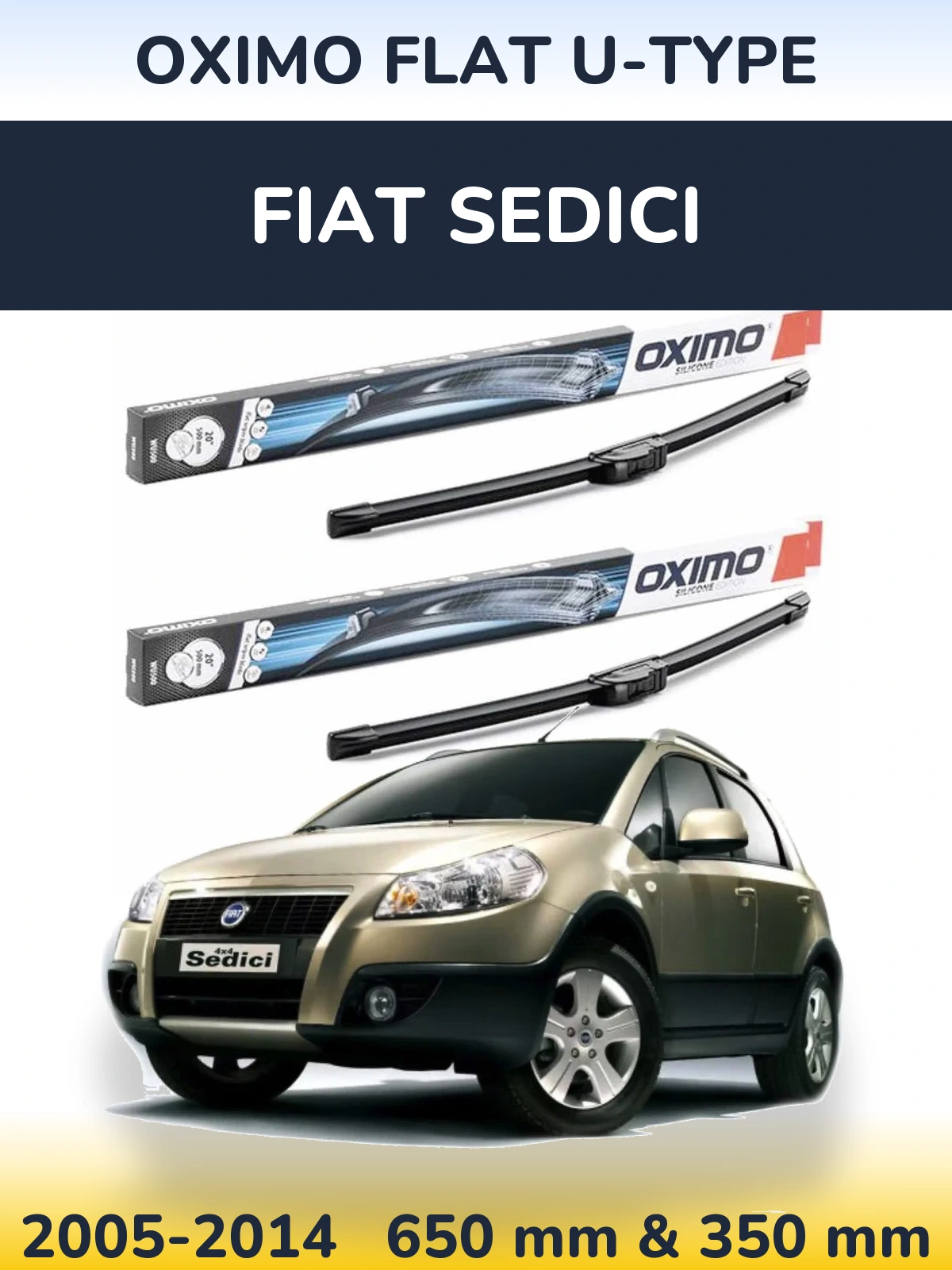 Комплект передних дворников Oximo Flat U-type 650 & 350 мм для Fiat Sedici 2005-2014