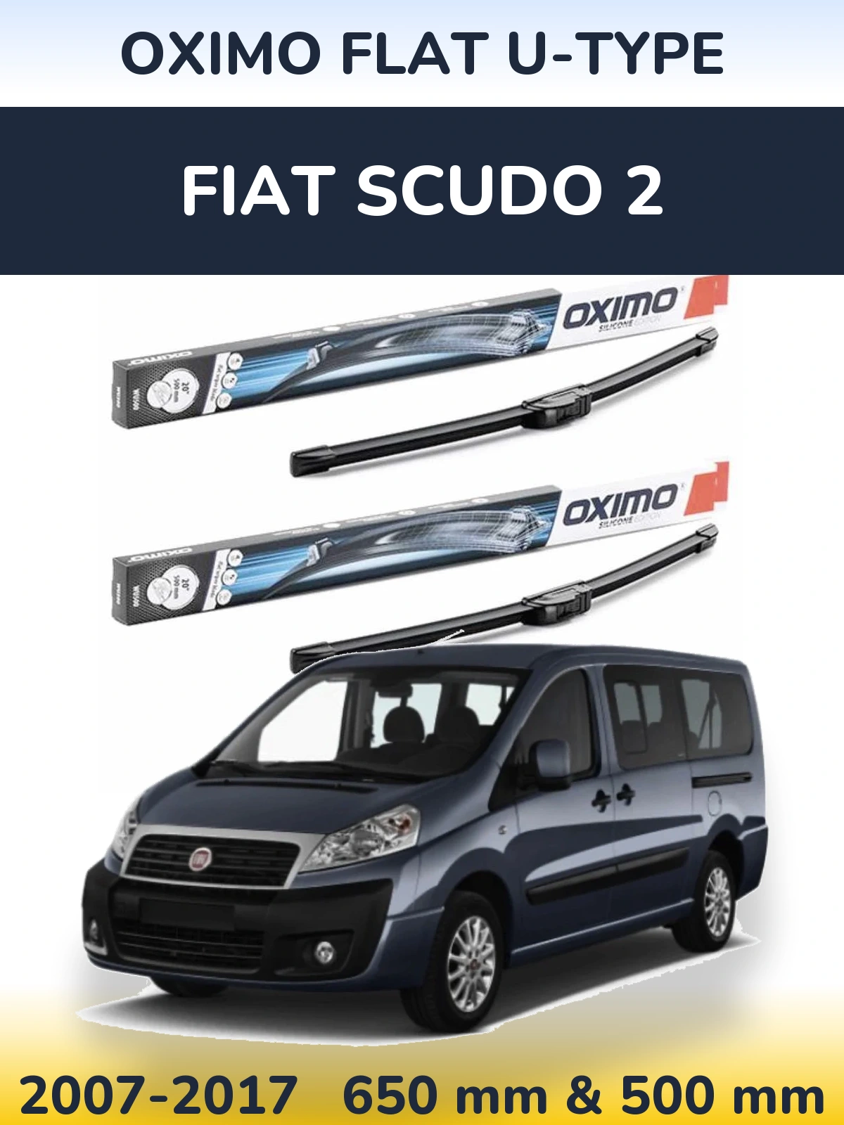 Комплект передних дворников Oximo Flat U-type 650 & 500 мм для Fiat Scudo 2 2007-2017