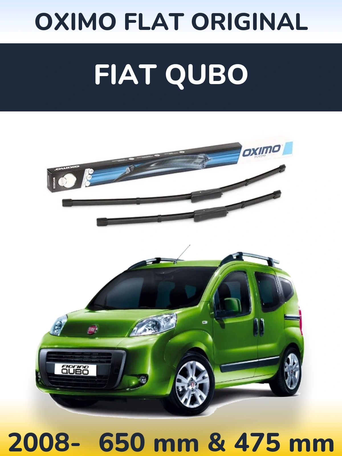 Комплект передних дворников Oximo Flat Original 650 & 475 мм для Fiat Qubo 2008-2026