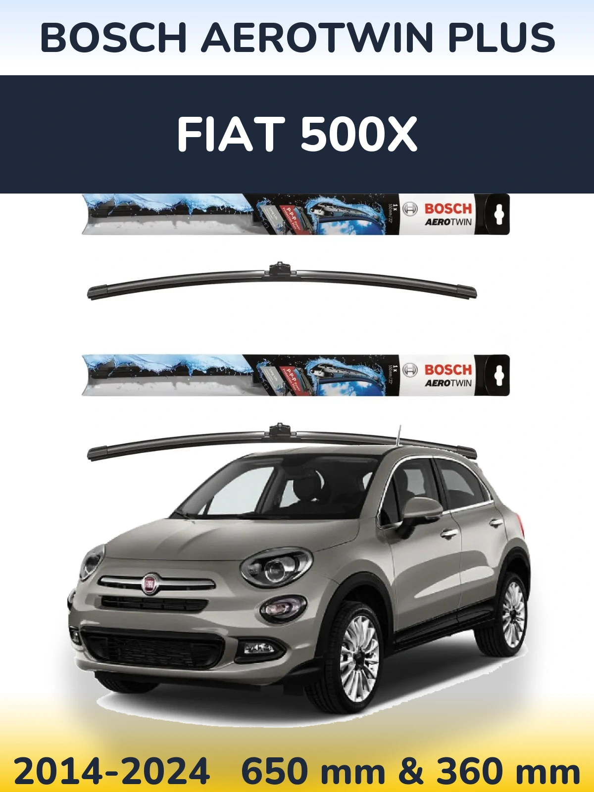 Комплект передних дворников BOSCH AeroTwin Plus 650 & 350 мм для Fiat 500X 2014-2024