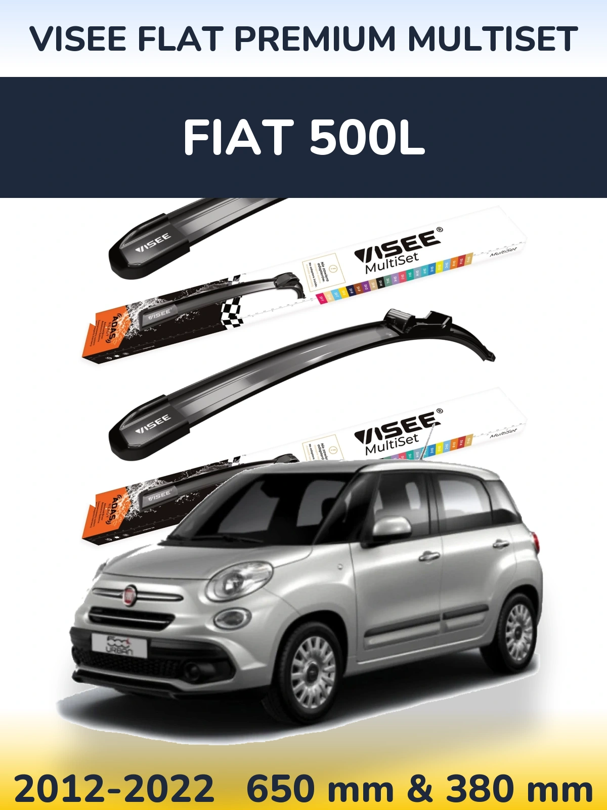 Komplet przednich wycieraczek VISEE FLAT PREMIUM MultiSet 650 & 380 mm do Fiat 500L 2012-2022