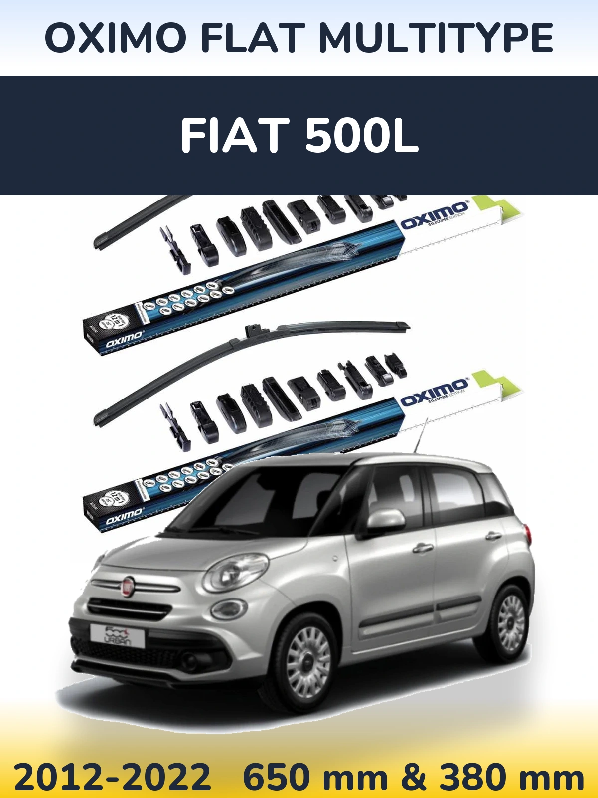 Комплект передних дворников Oximo Flat MultiТипe 650 & 380 мм для Fiat 500L 2012-2022