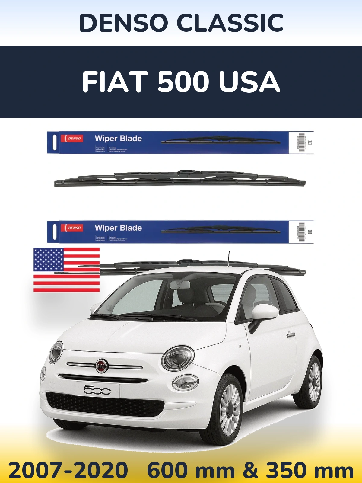 Komplet przednich wycieraczek Denso Classic 600 & 350 mm do Fiat 500 USA 2007-2020