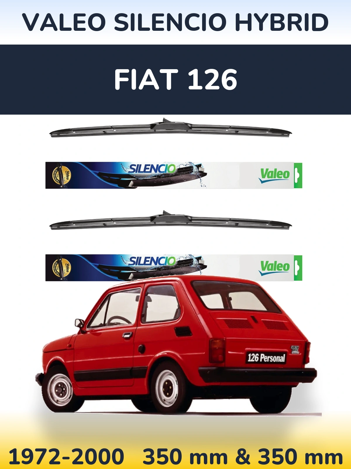Комплект передних дворников Valeo Silencio Hybrid 350 & 350 мм для Fiat 126 1972-2000