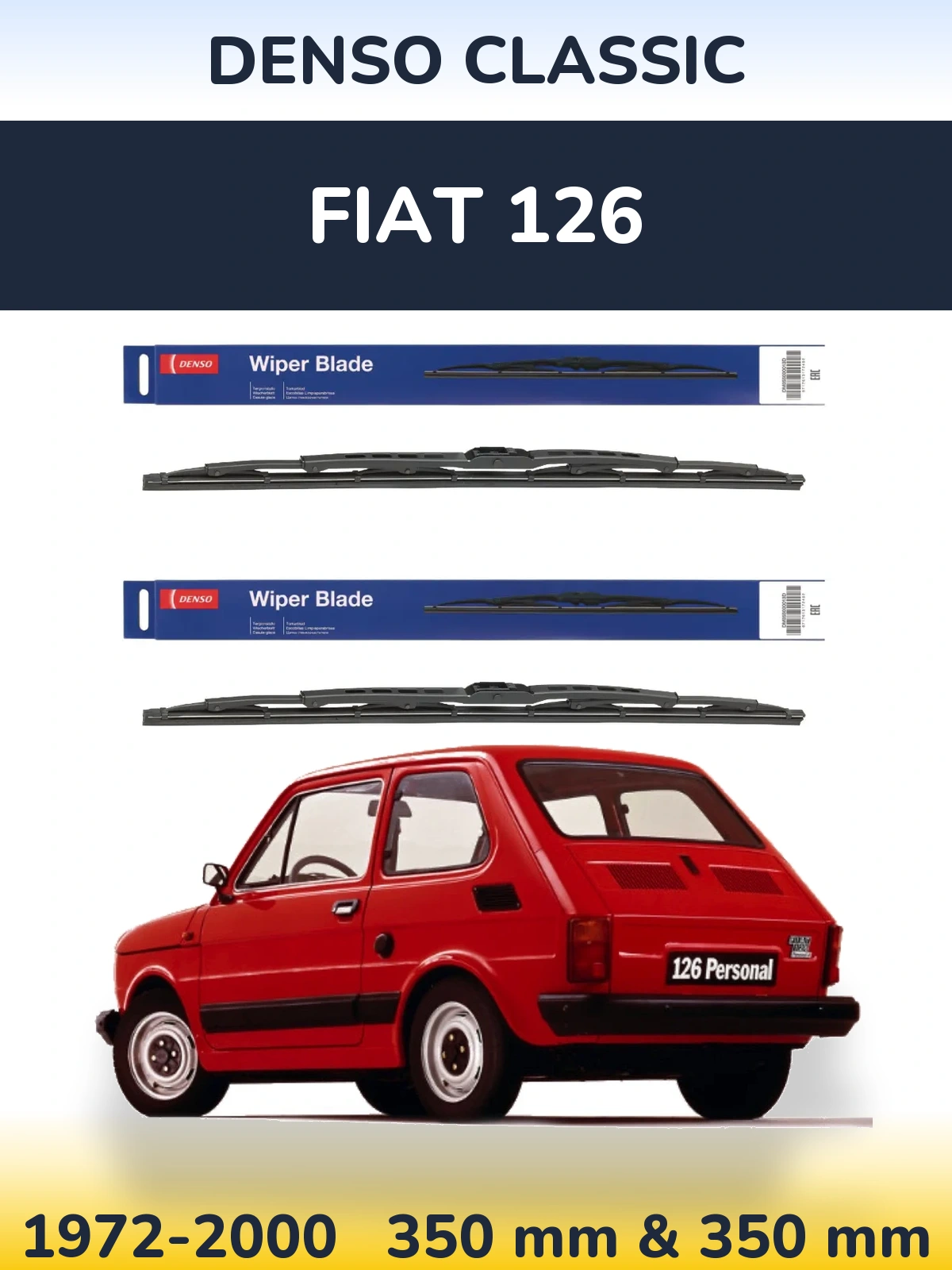 Front wiper blade set Denso Classic 350 & 350 mm for Fiat 126 1972-2000