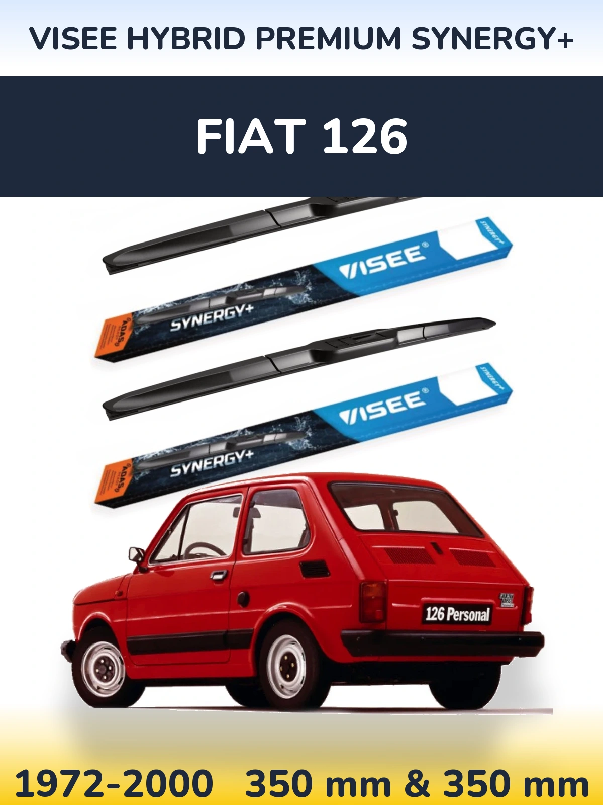Front wiper blade set VISEE HYBRID PREMIUM SYNERGY+ 350 & 350 mm for Fiat 126 1972-2000