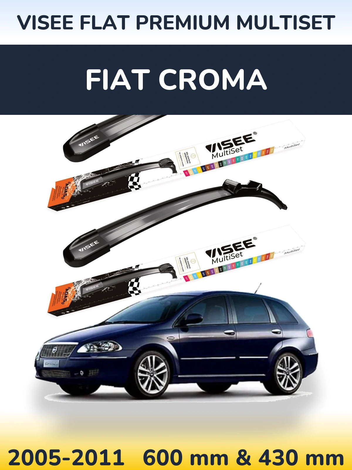 Комплект передних дворников VISEE FLAT PREMIUM MultiSet 600 & 430 мм для Fiat Croma 2005-2011