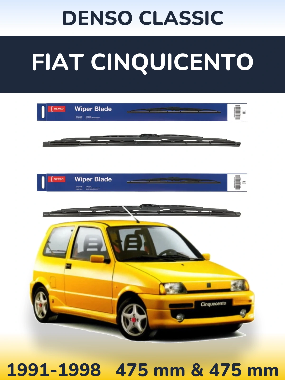 Комплект передних дворников Denso Classic 475 & 475 мм для Fiat Cinquicento 1991-1998