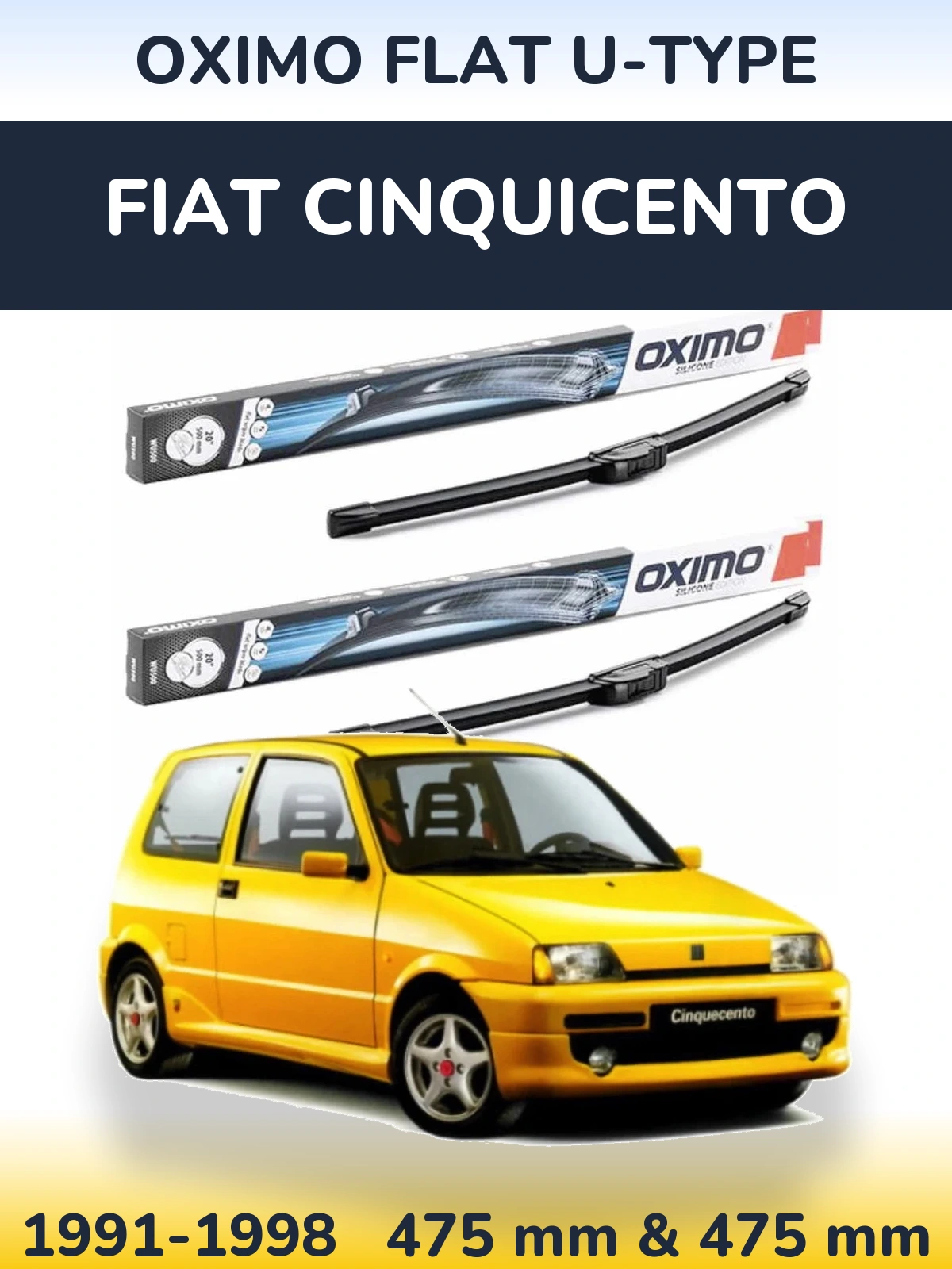 Комплект передних дворников Oximo Flat U-type 475 & 475 мм для Fiat Cinquicento 1991-1998