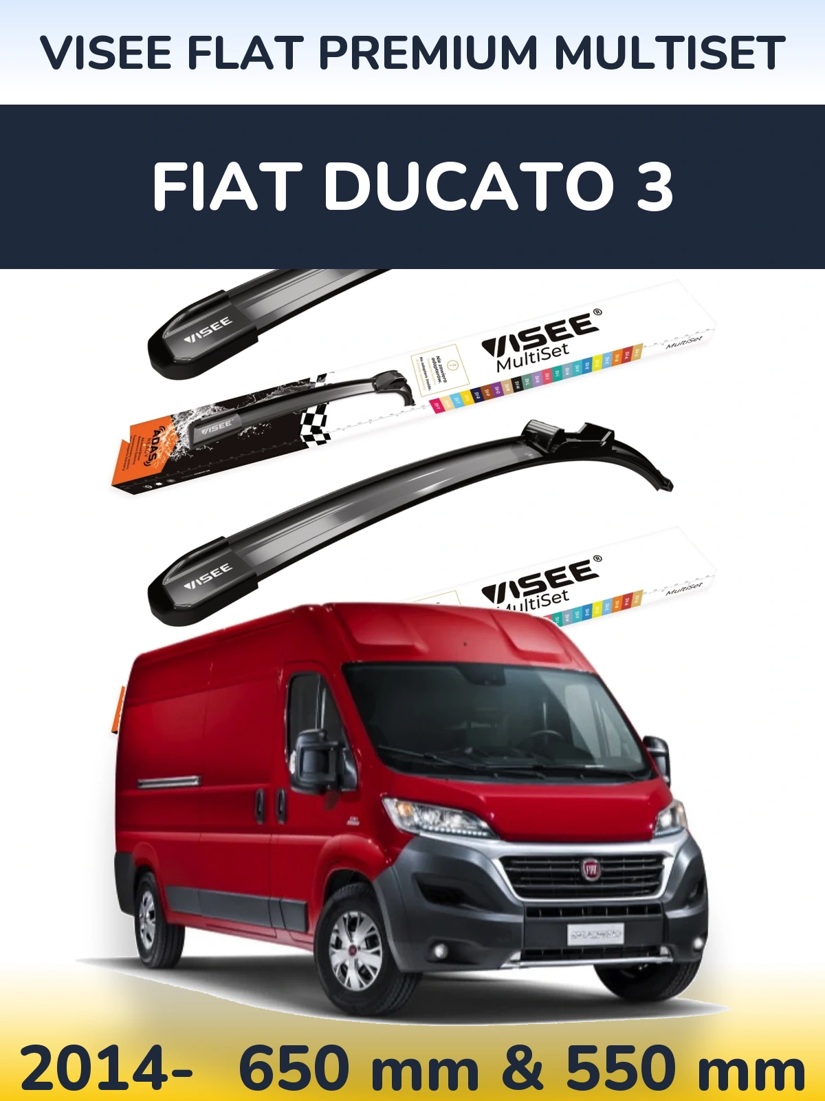 Komplet przednich wycieraczek VISEE FLAT PREMIUM MultiSet 650 & 550 mm do Fiat Ducato 3 2014-2026