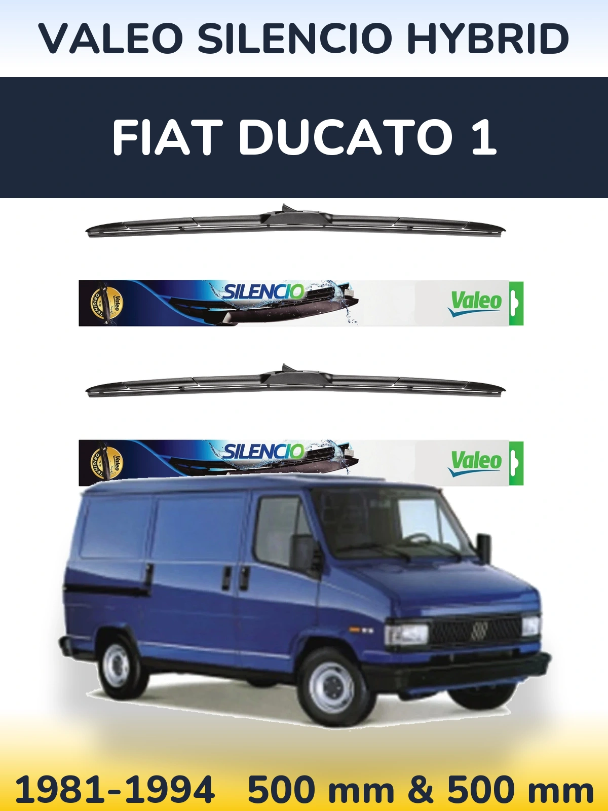 Komplet przednich wycieraczek Valeo Silencio Hybrid 500 & 500 mm do Fiat Ducato 1 1981-1994