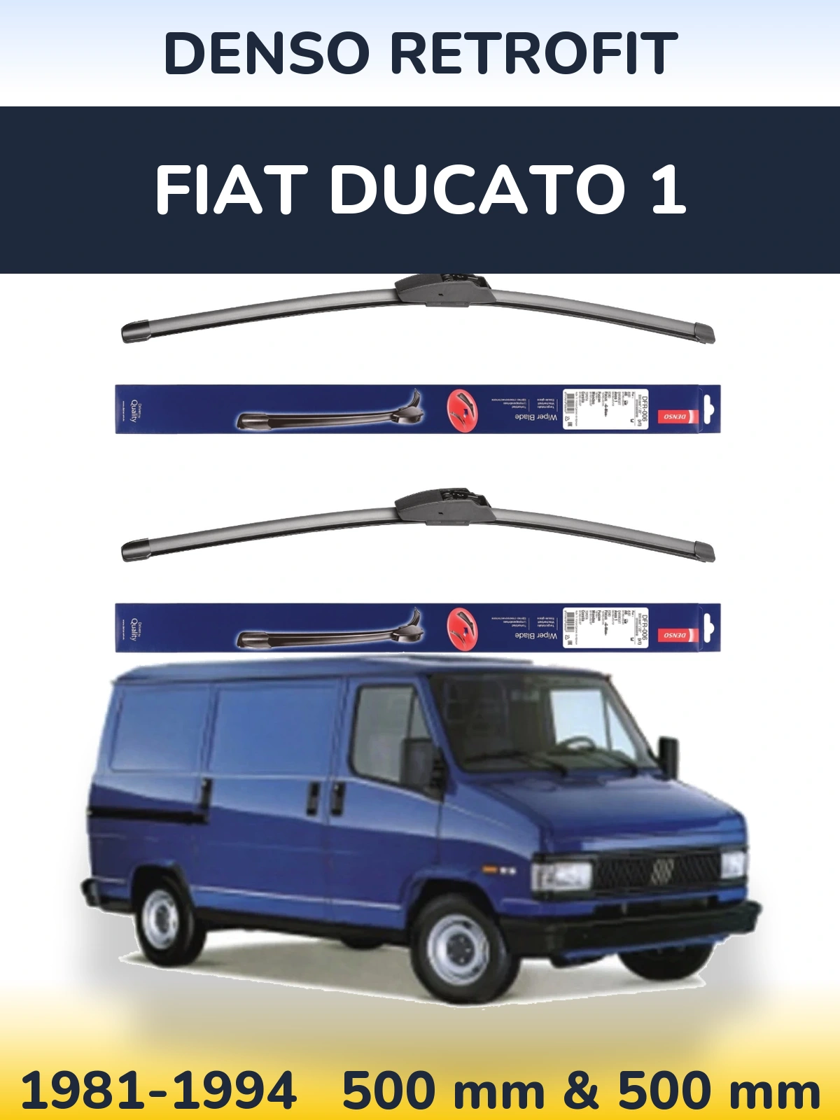 Komplet przednich wycieraczek Denso Retrofit 500 & 500 mm do Fiat Ducato 1 1981-1994