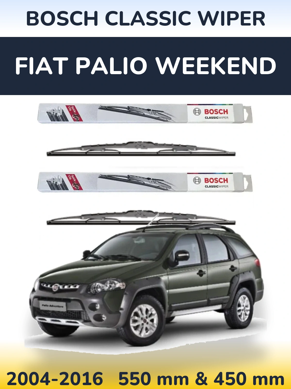 Komplet przednich wycieraczek BOSCH Classic Wiper 550 & 450 mm do Fiat Palio Weekend 2004-2016