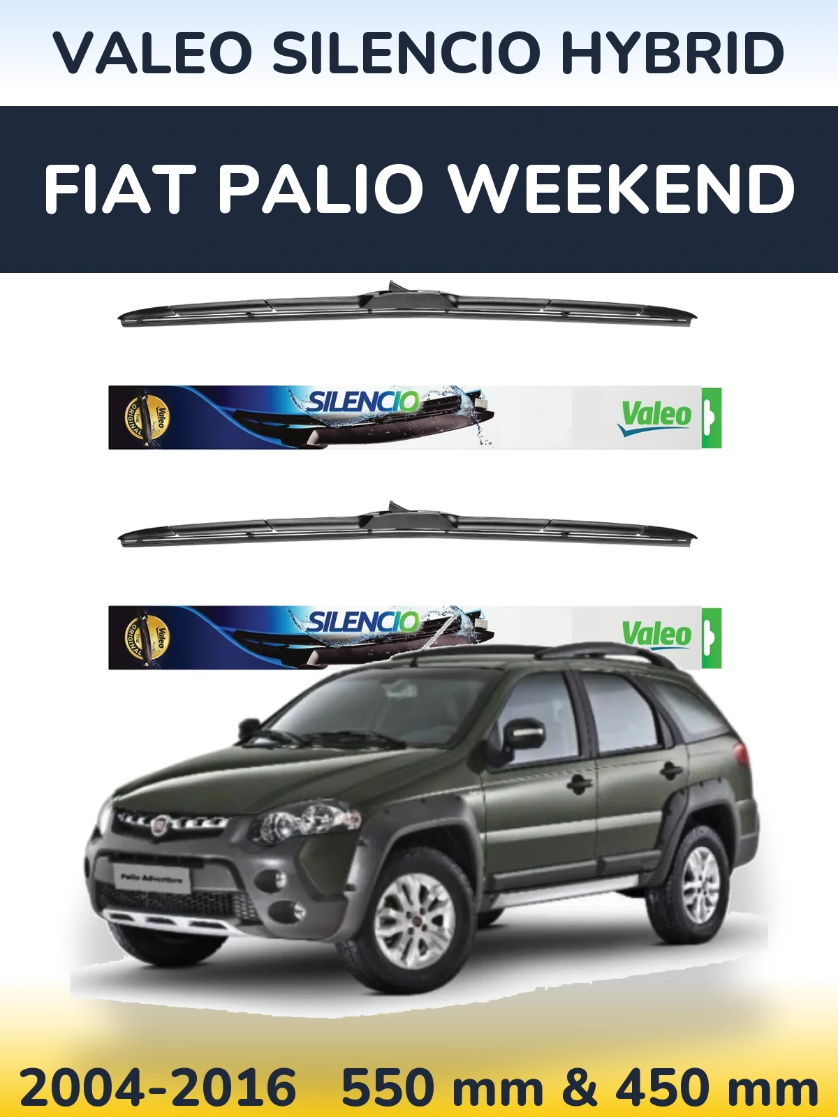 Komplet przednich wycieraczek Valeo Silencio Hybrid 550 & 450 mm do Fiat Palio Weekend 2004-2016