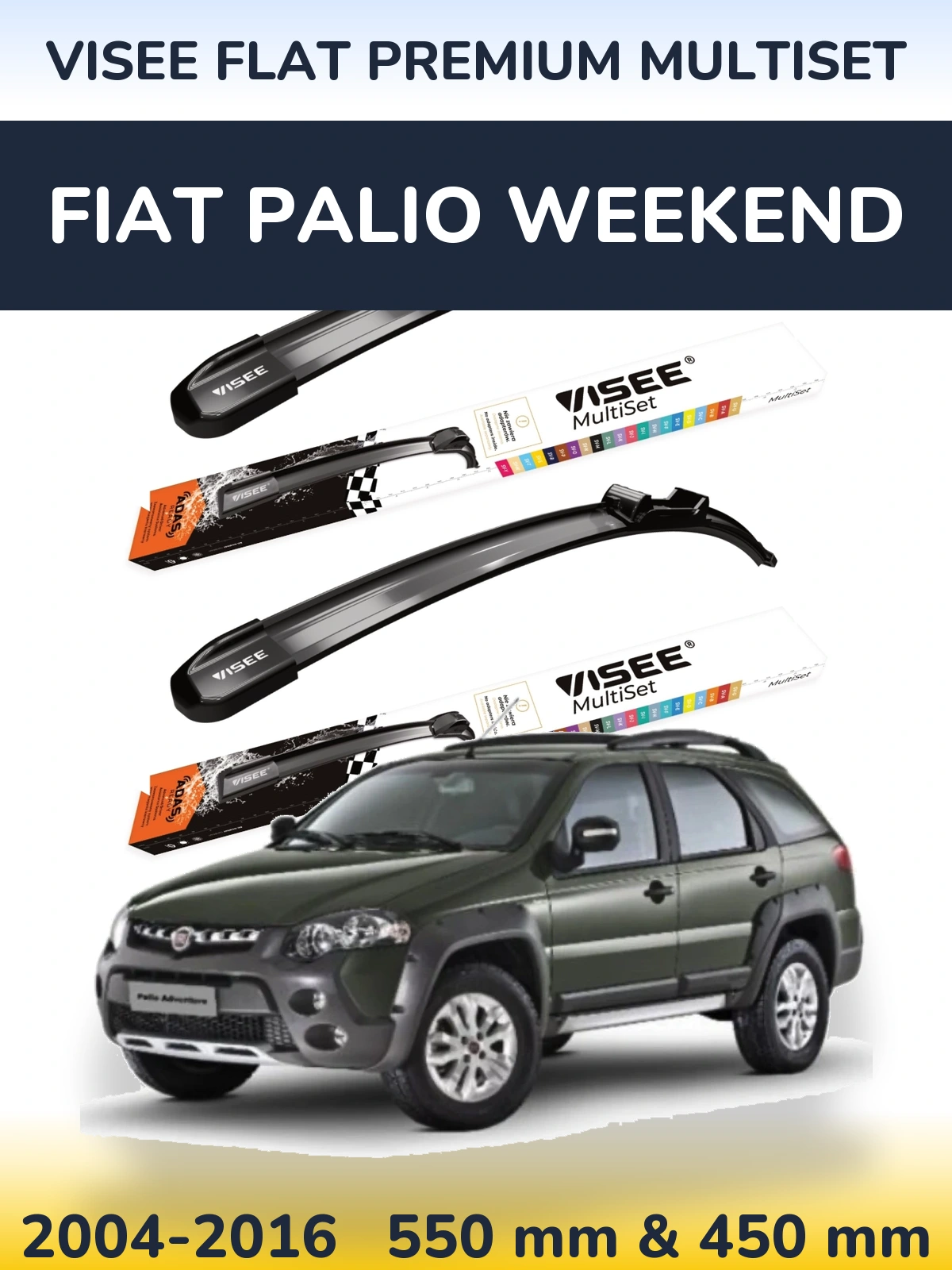 Komplet przednich wycieraczek VISEE FLAT PREMIUM MultiSet 550 & 450 mm do Fiat Palio Weekend 2004-2016