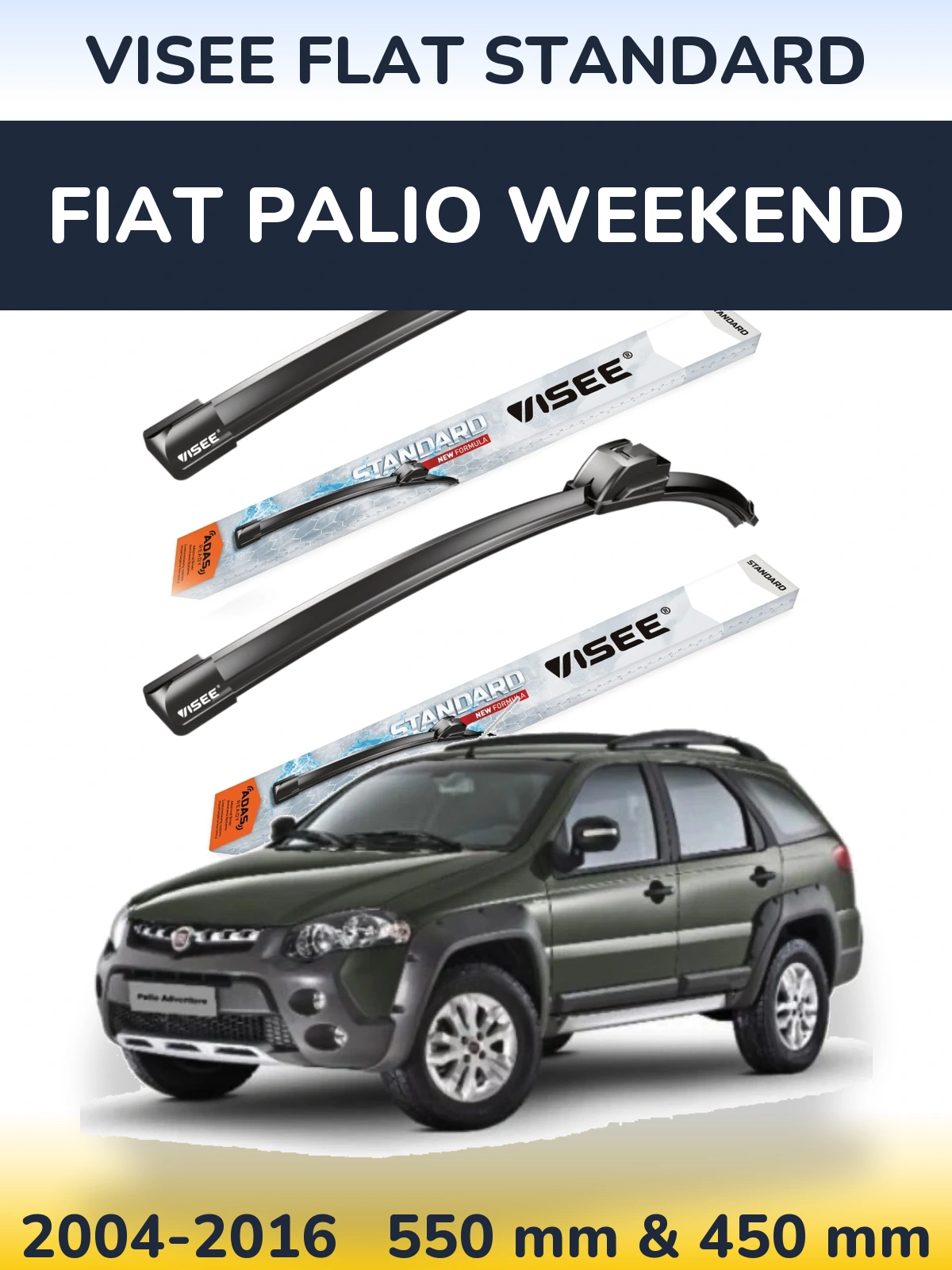Komplet przednich wycieraczek VISEE FLAT STANDARD 550 & 450 mm do Fiat Palio Weekend 2004-2016