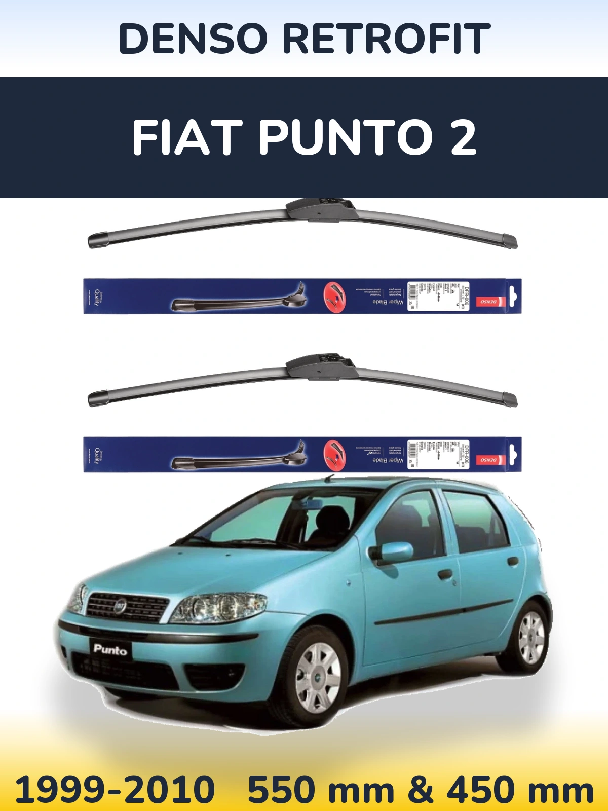 Front wiper blade set Denso Retrofit 550 & 450 mm for Fiat Punto 2 1999-2010