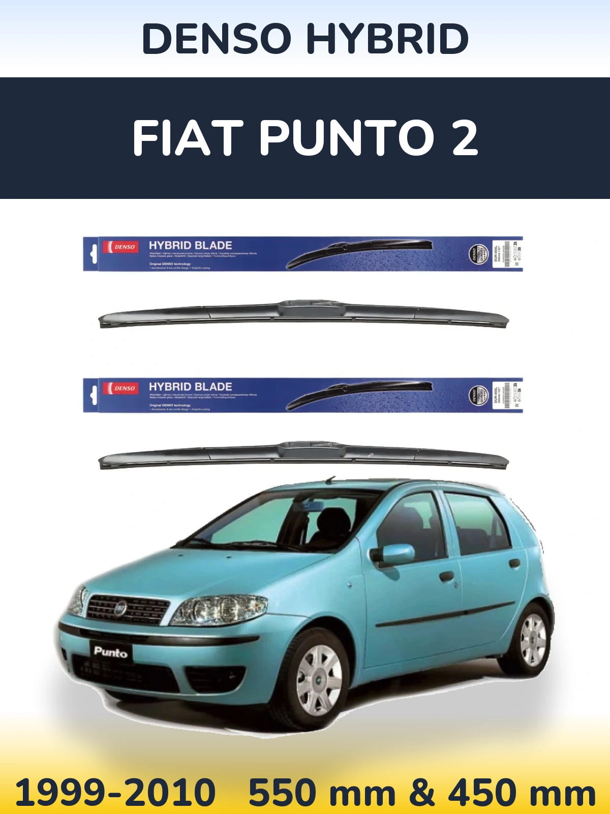 Комплект передних дворников Denso Hybrid 550 & 450 мм для Fiat Punto 2 1999-2010