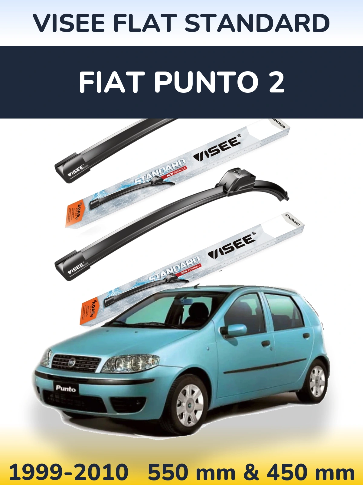 Front wiper blade set VISEE FLAT STANDARD 550 & 450 mm for Fiat Punto 2 1999-2010