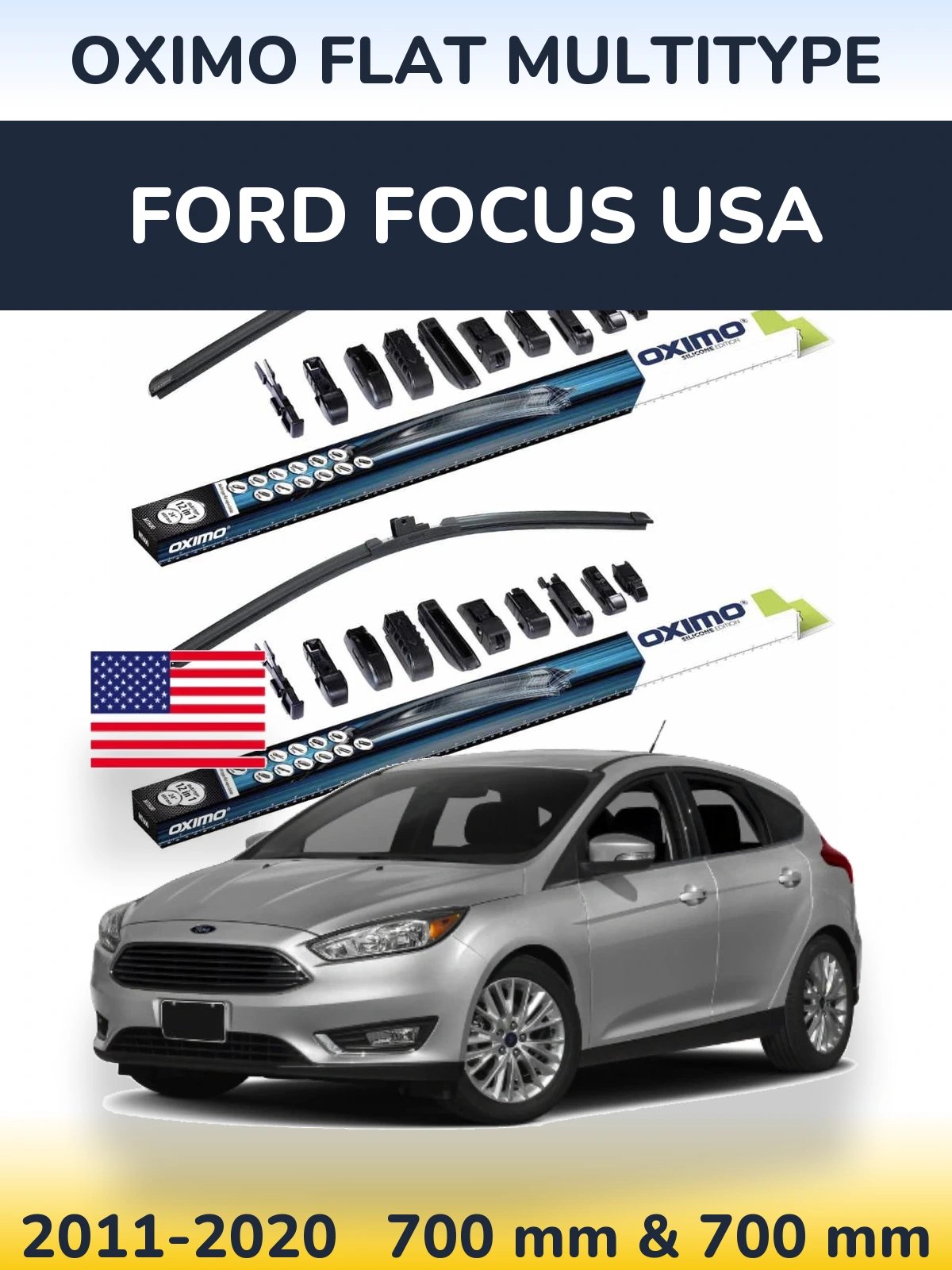 Комплект передніх щіток Oximo Flat MultiТипe 700 & 700 мм для Ford Focus USA 2011-2020