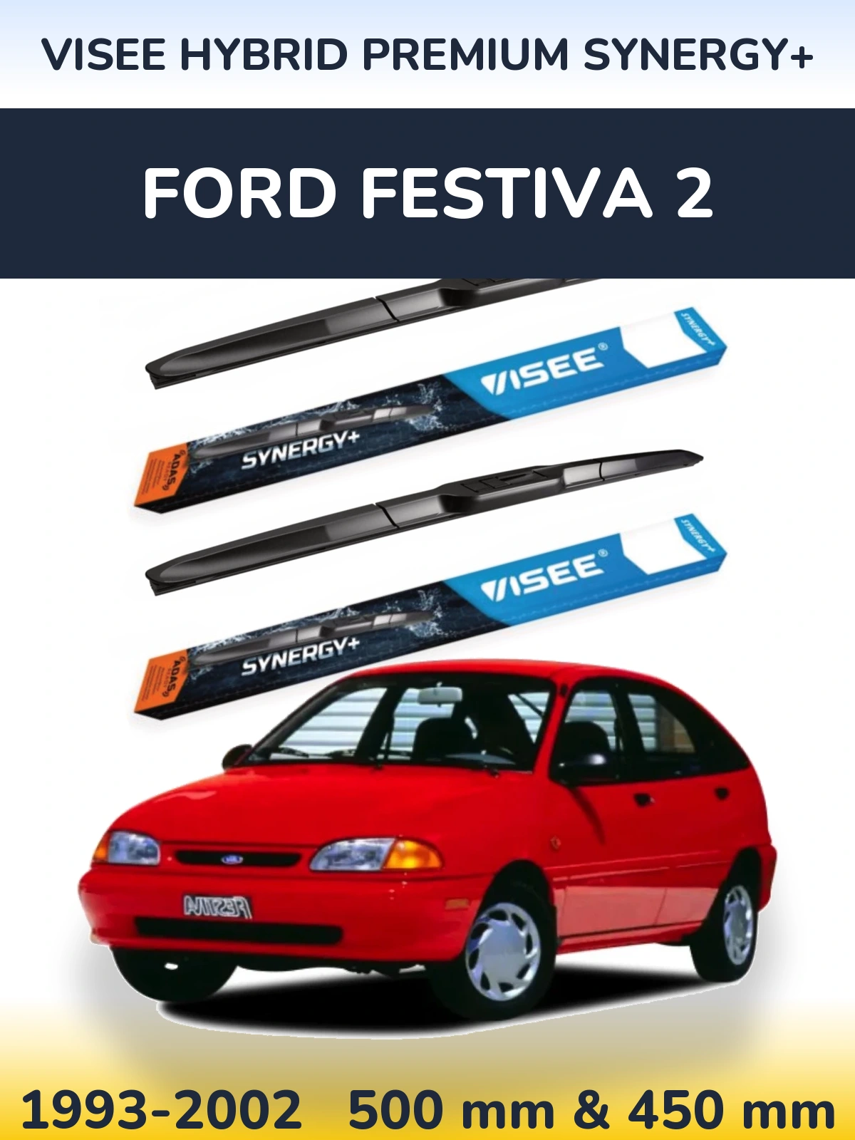 Komplet przednich wycieraczek VISEE HYBRID PREMIUM SYNERGY+ 500 & 450 mm do Ford Festiva 2 1993-2002