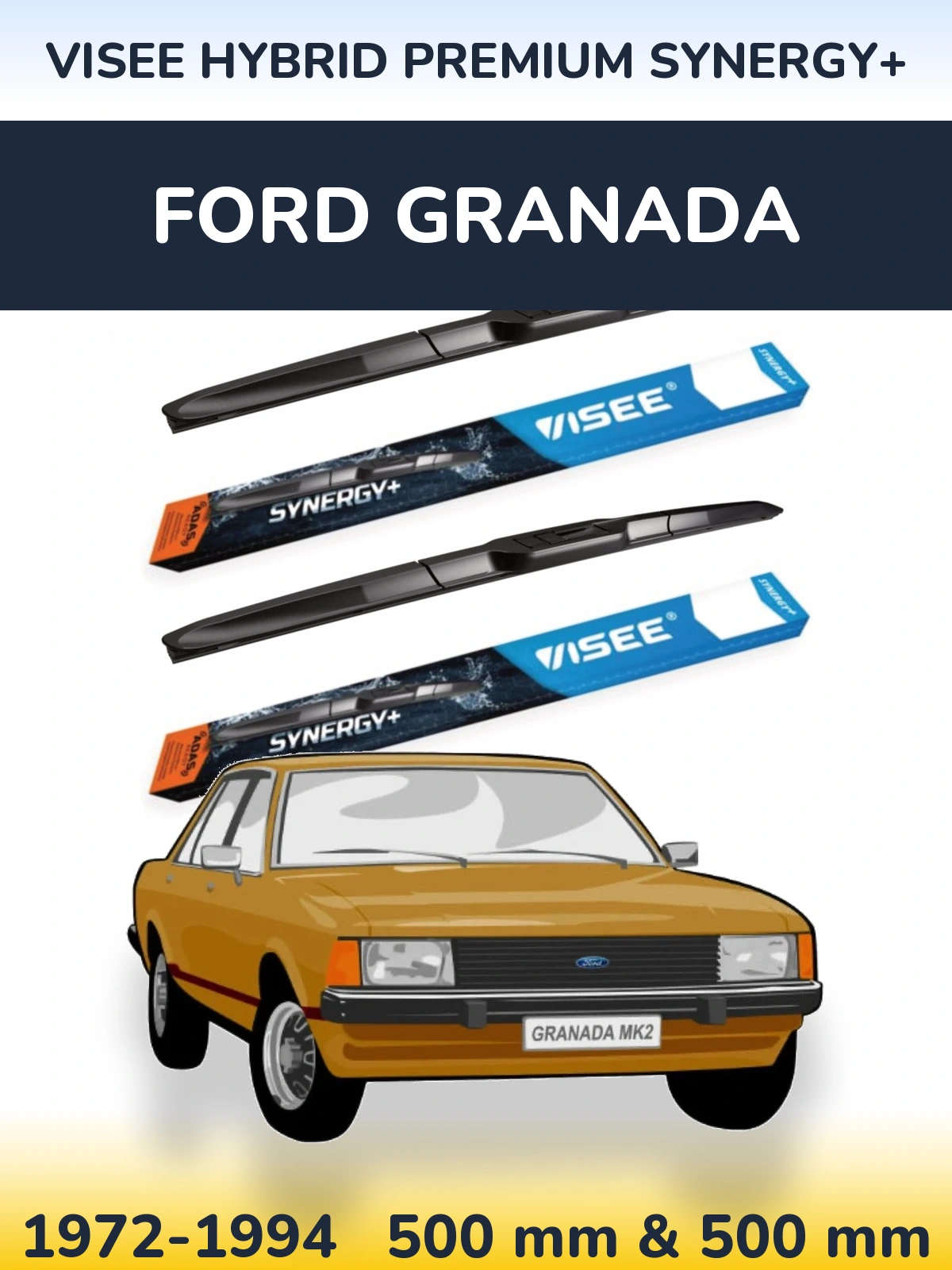 Komplet przednich wycieraczek VISEE HYBRID PREMIUM SYNERGY+ 500 & 500 mm do Ford Granada 1972-1994